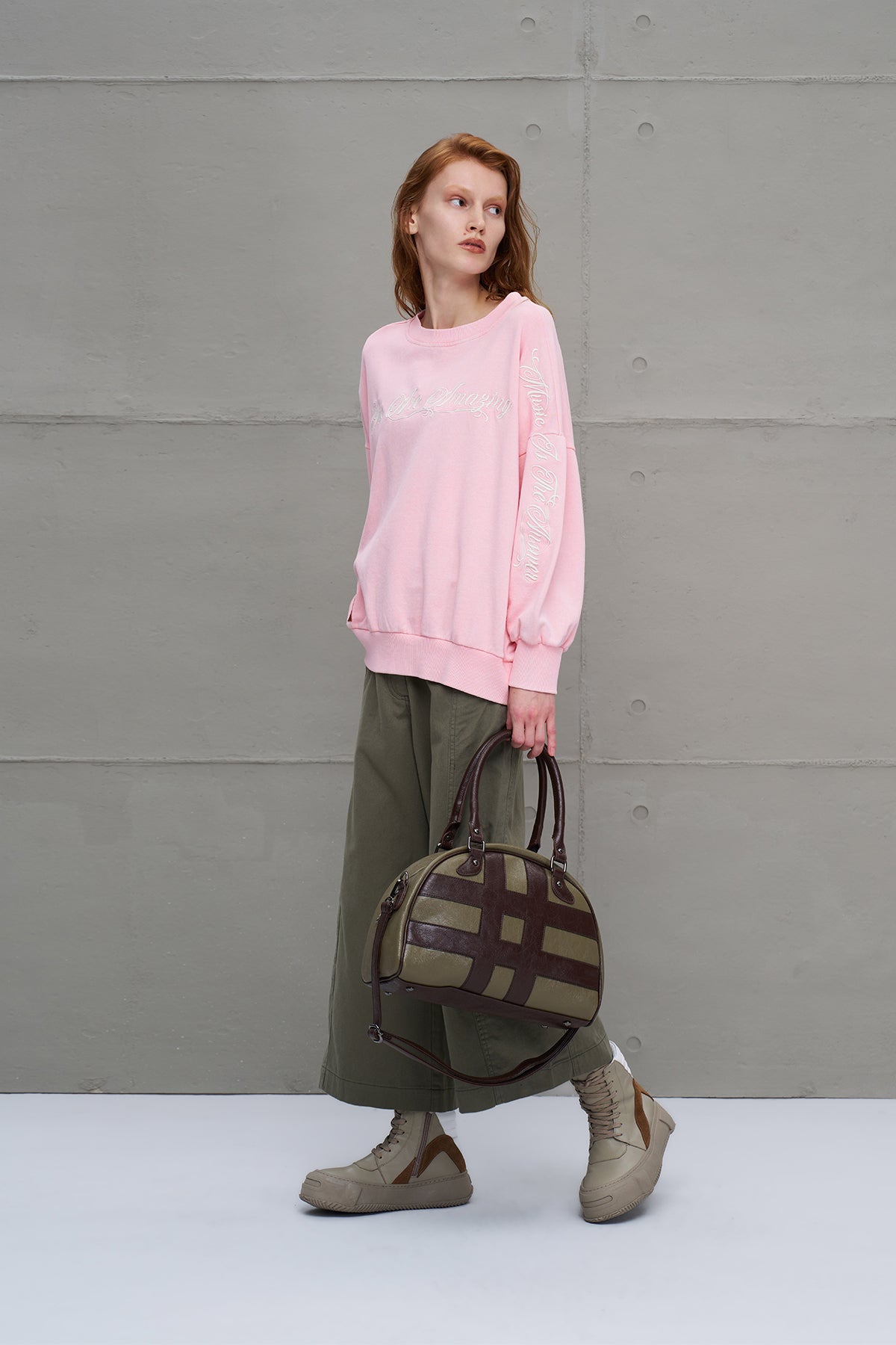 Pembe Sloganli Oversize Sweatshirt 18178