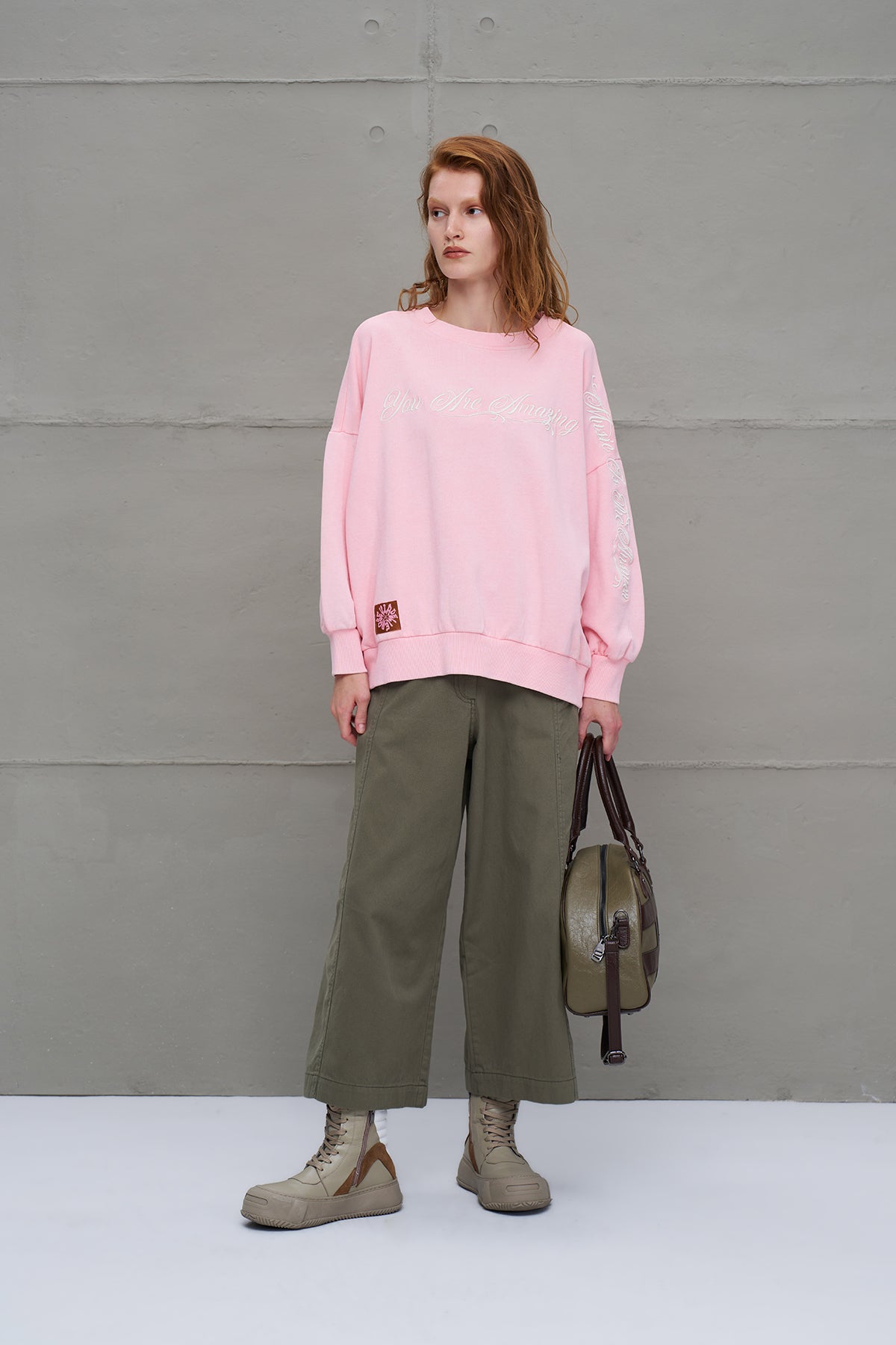Pembe Sloganli Oversize Sweatshirt 18178