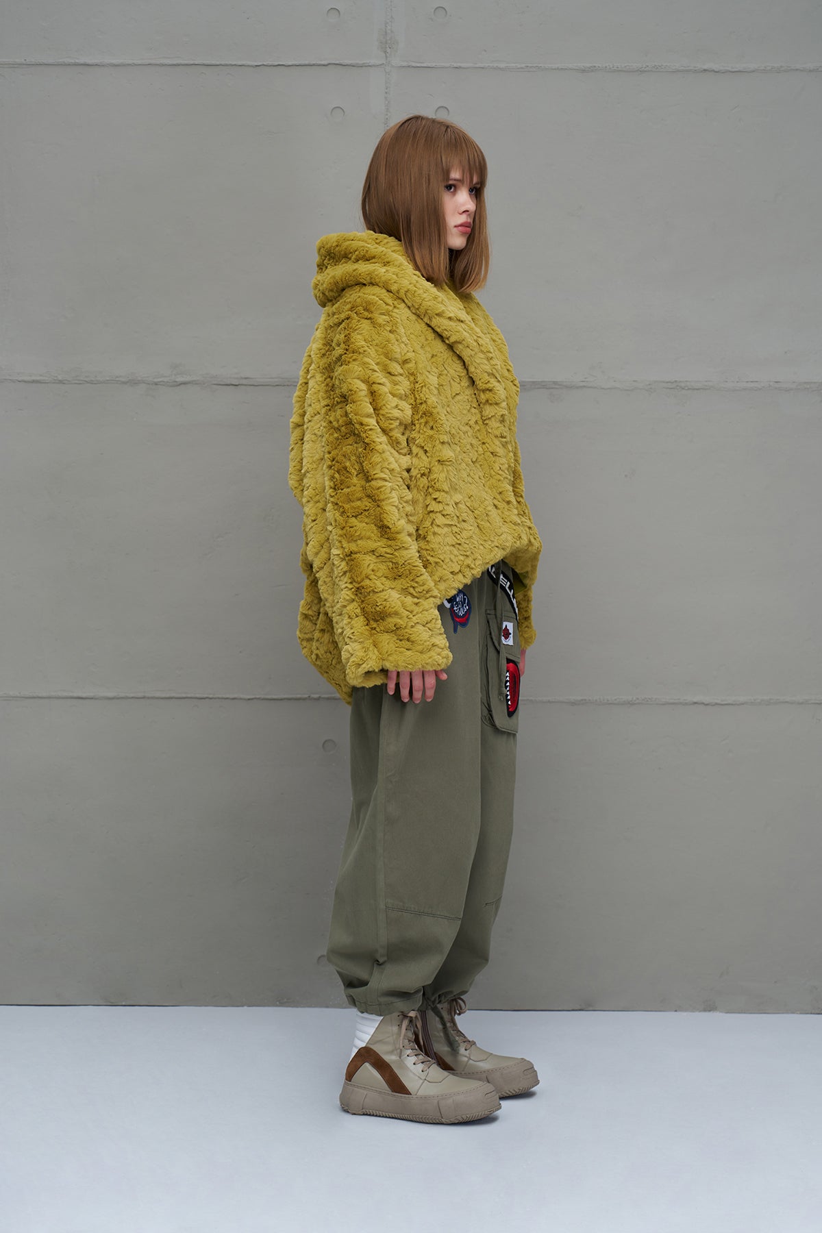 Fistik Yesili Kürk Görünümlü Oversize Ceket 18185