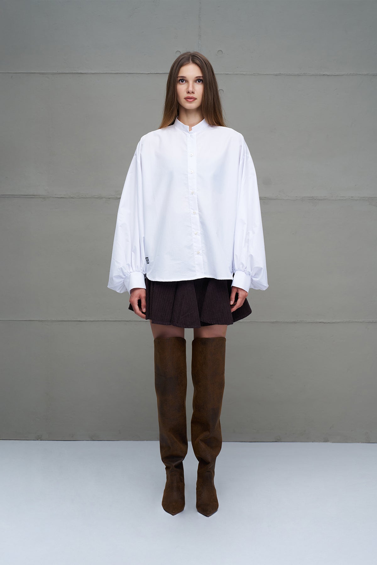Beyaz Balon Kollu Oversize Poplin Gömlek 18195