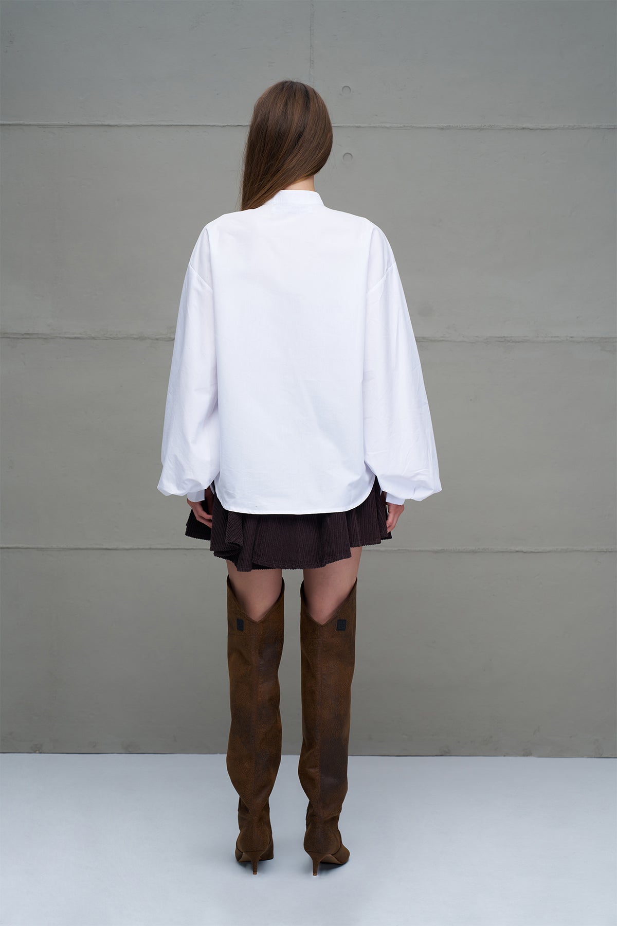Beyaz Balon Kollu Oversize Poplin Gömlek 18195