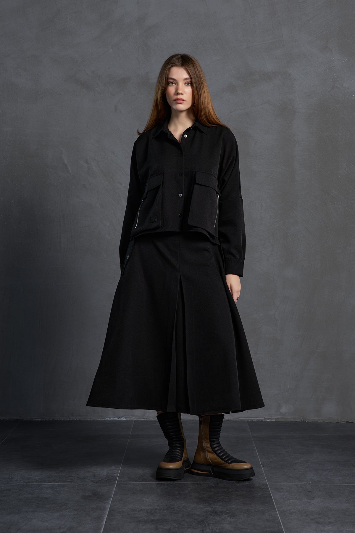 Siyah Pilili Midi Etek 18198