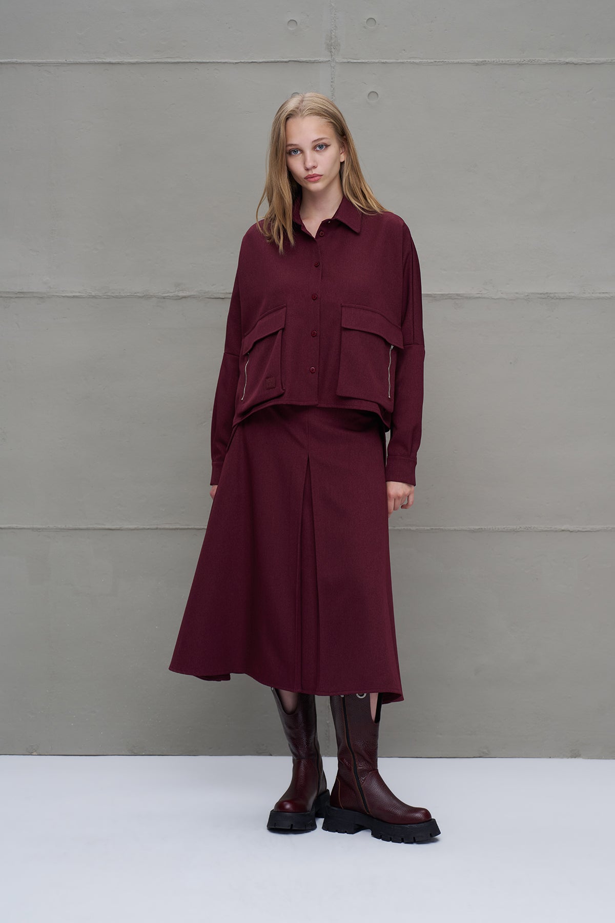 Bordo Pilili Midi Etek 18198