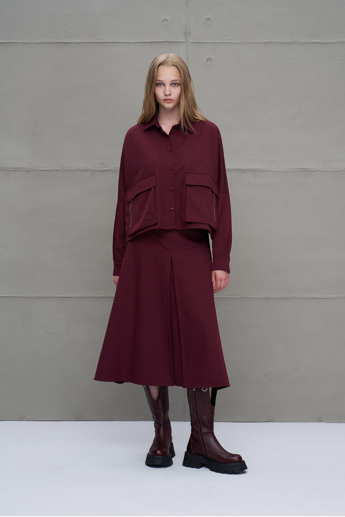 Bordo Pilili Midi Etek 18198