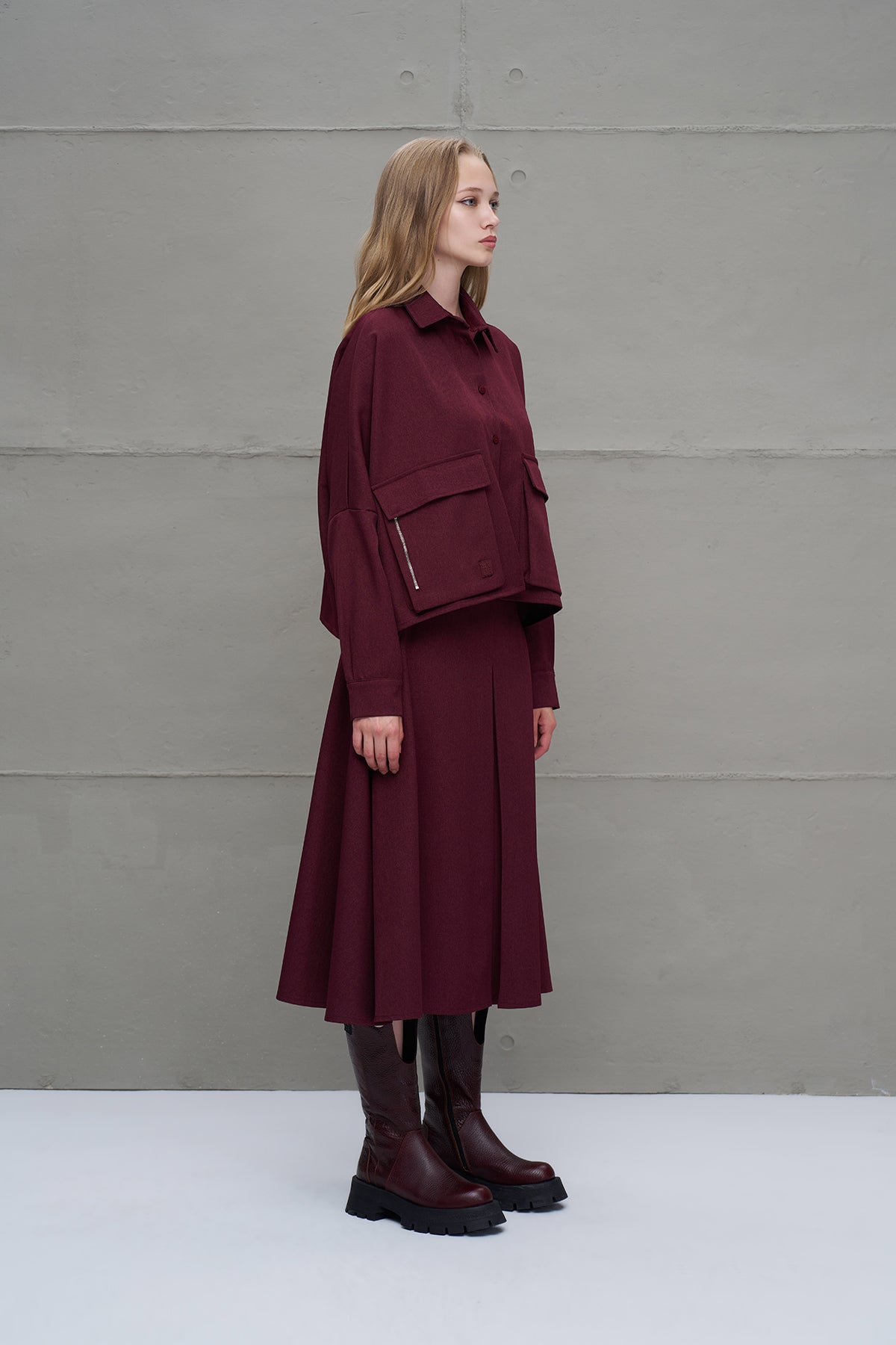 Bordo Pilili Midi Etek 18198