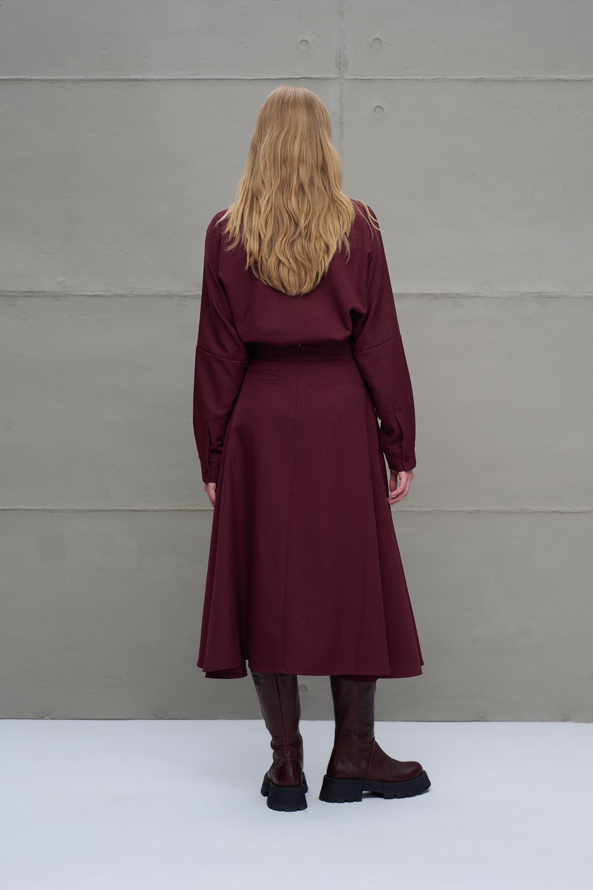 Bordo Pilili Midi Etek 18198