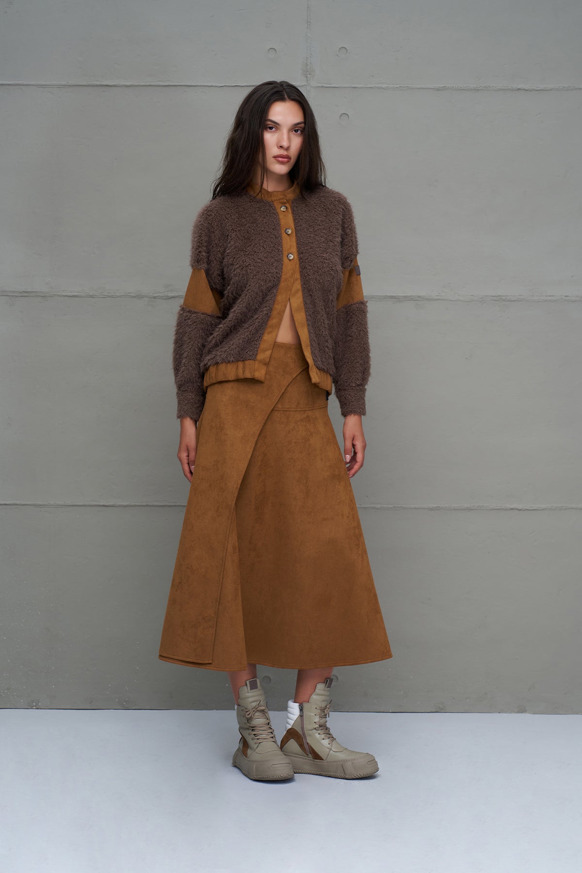Kahverengi Kürk Görünümlü Oversize Hirka 18206