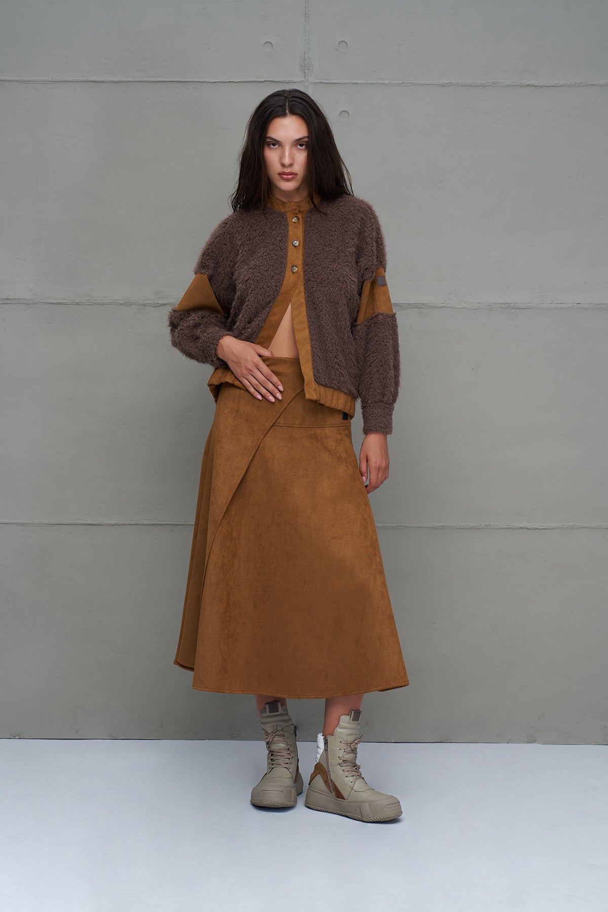 Kahverengi Kürk Görünümlü Oversize Hirka 18206