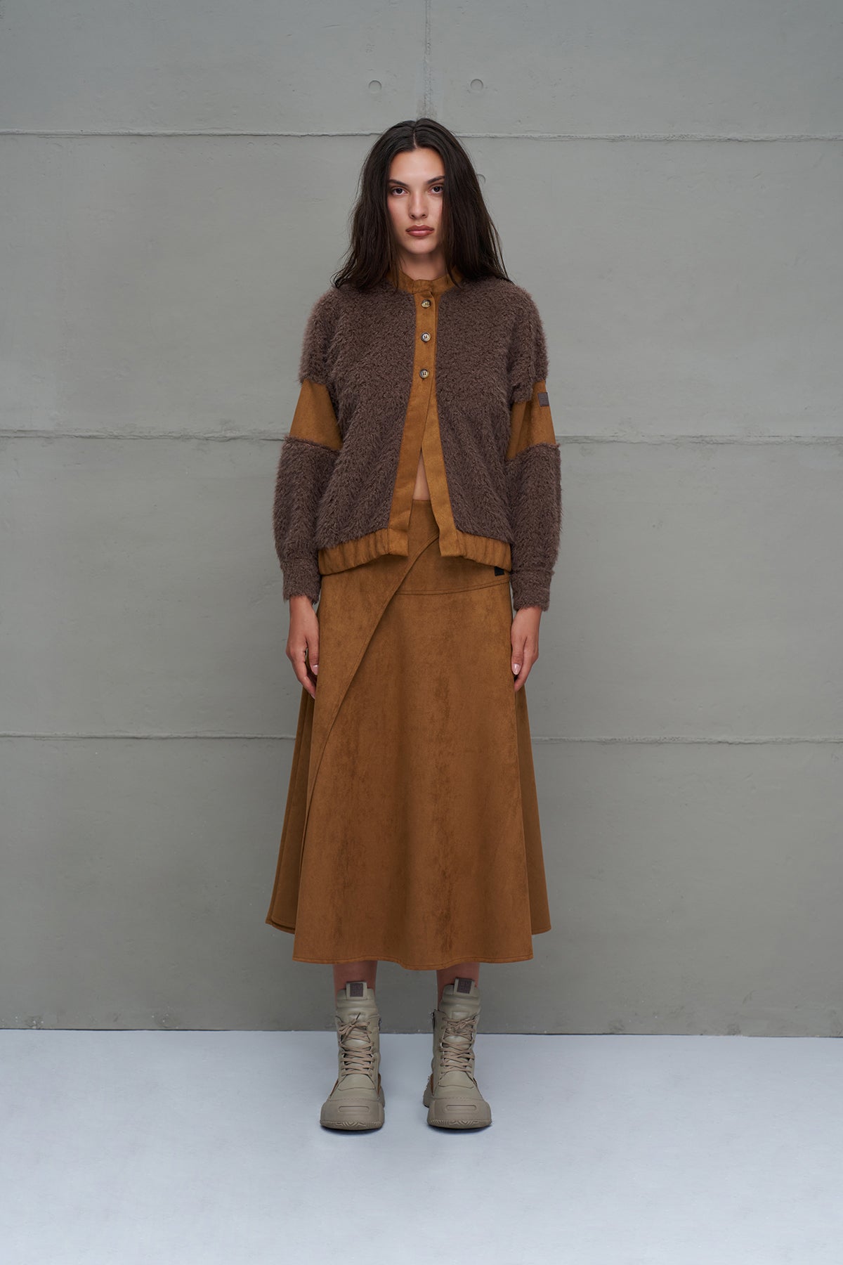 Kahverengi Kürk Görünümlü Oversize Hirka 18206
