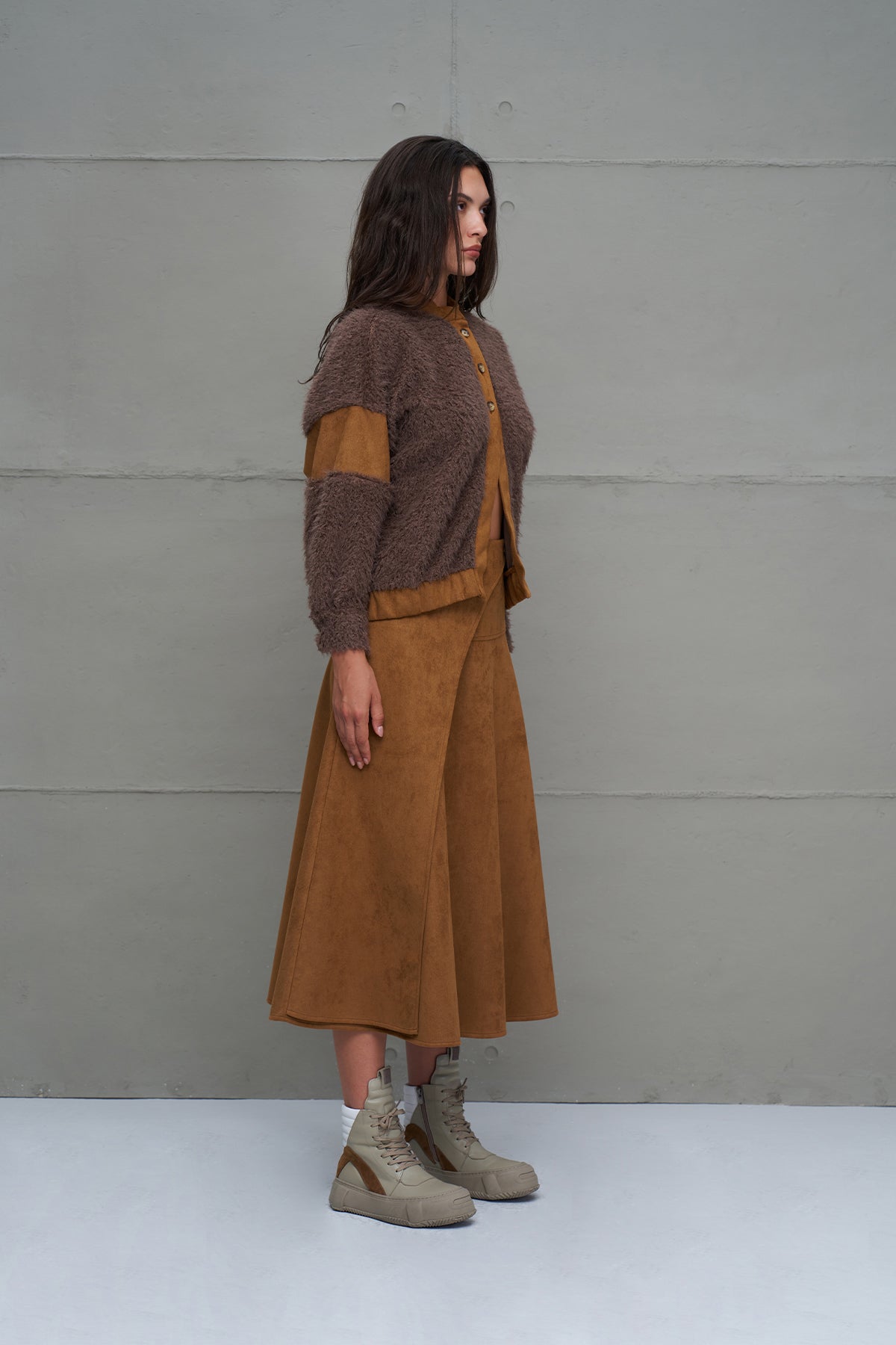 Kahverengi Kürk Görünümlü Oversize Hirka 18206