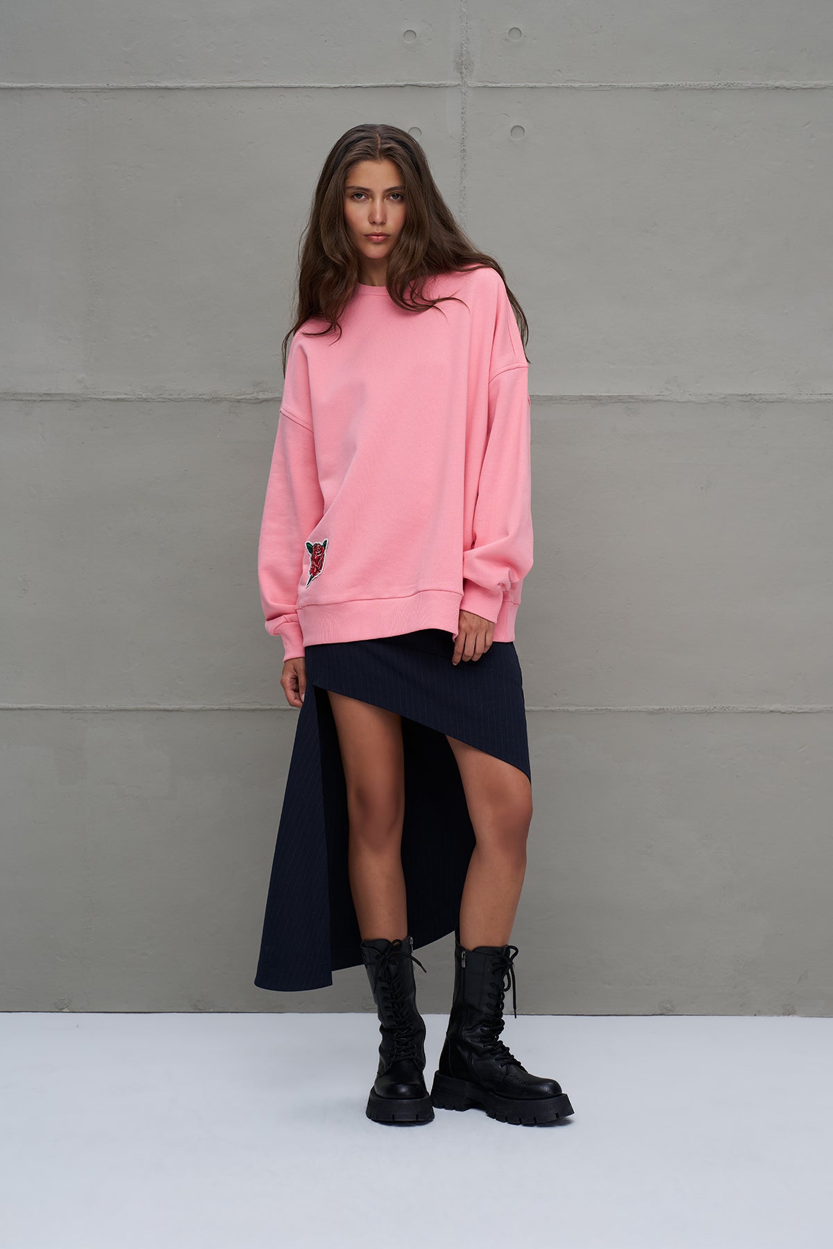 Pembe Sloganli Oversize Sweatshirt 18218
