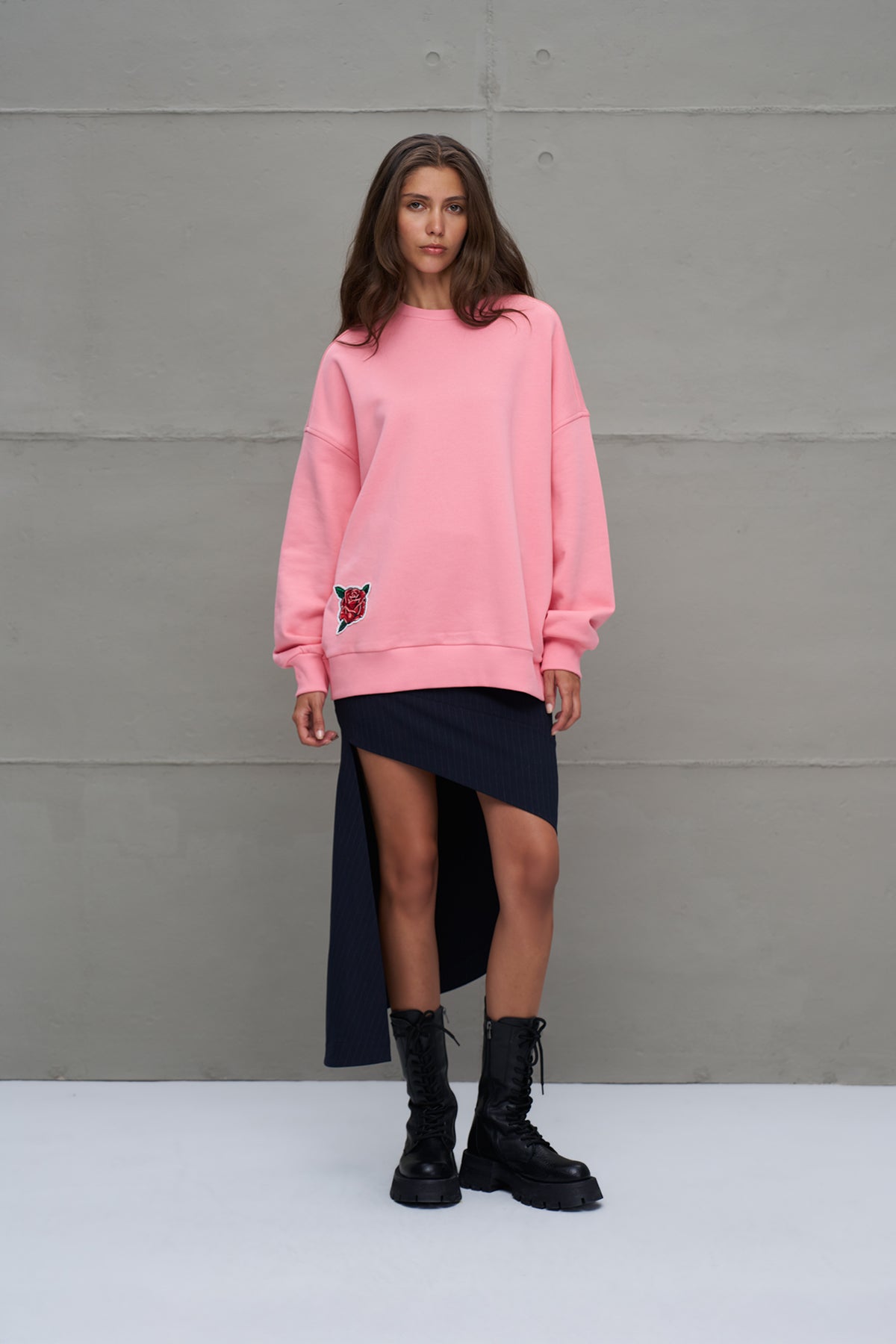 Pembe Sloganli Oversize Sweatshirt 18218
