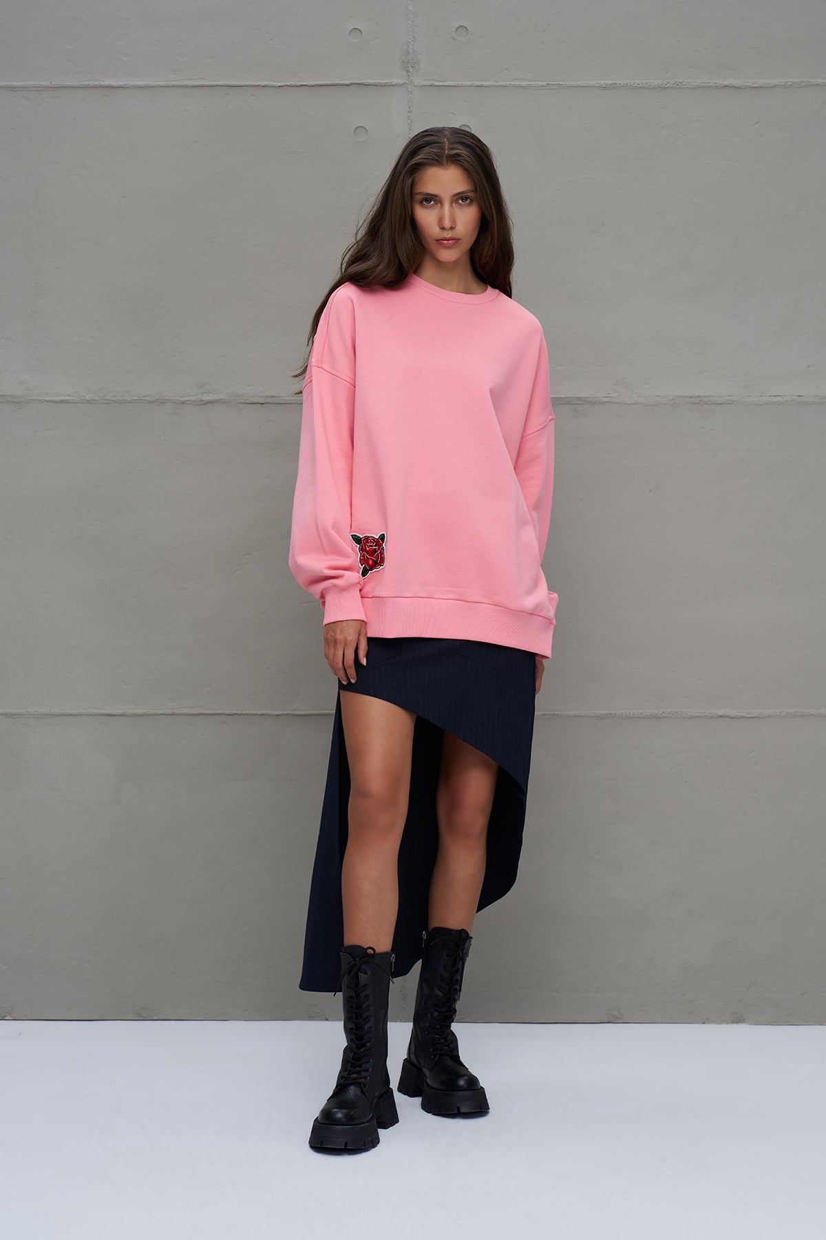 Pembe Sloganli Oversize Sweatshirt 18218