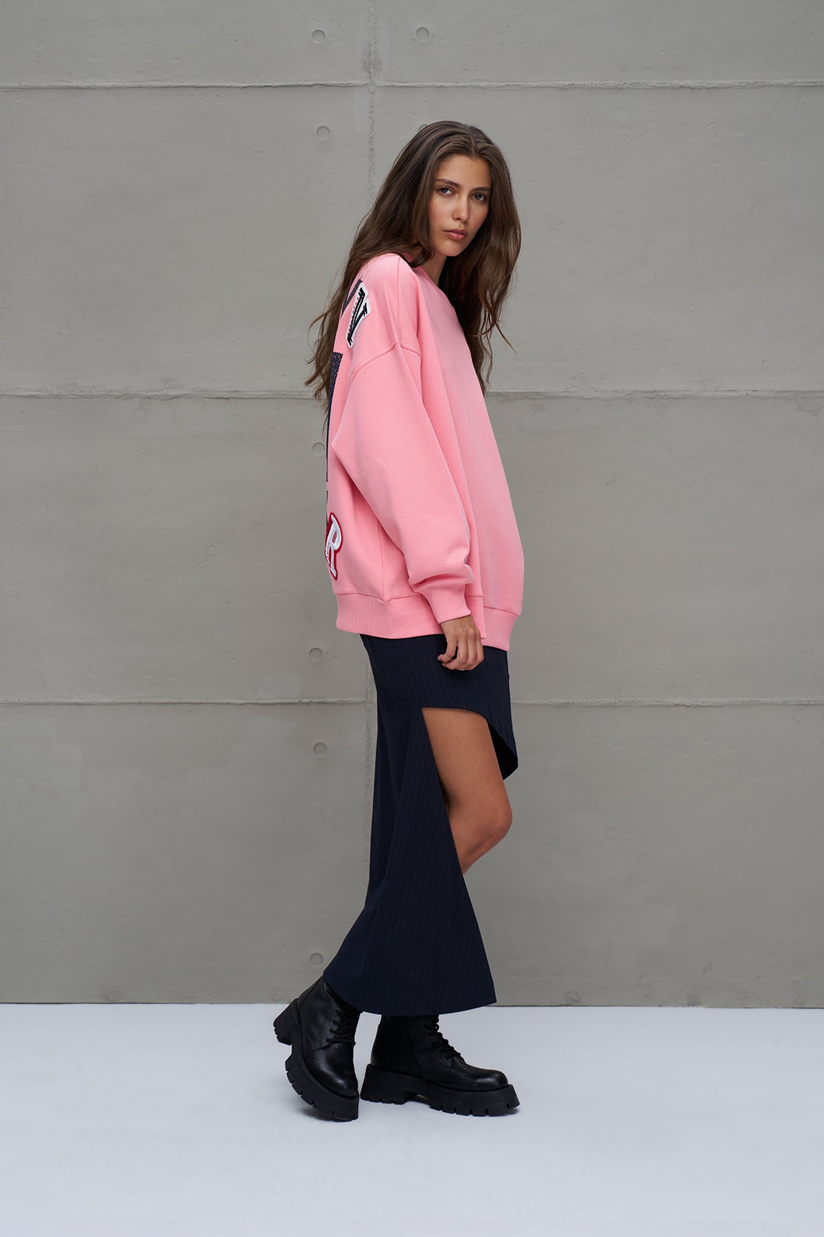 Pembe Sloganli Oversize Sweatshirt 18218