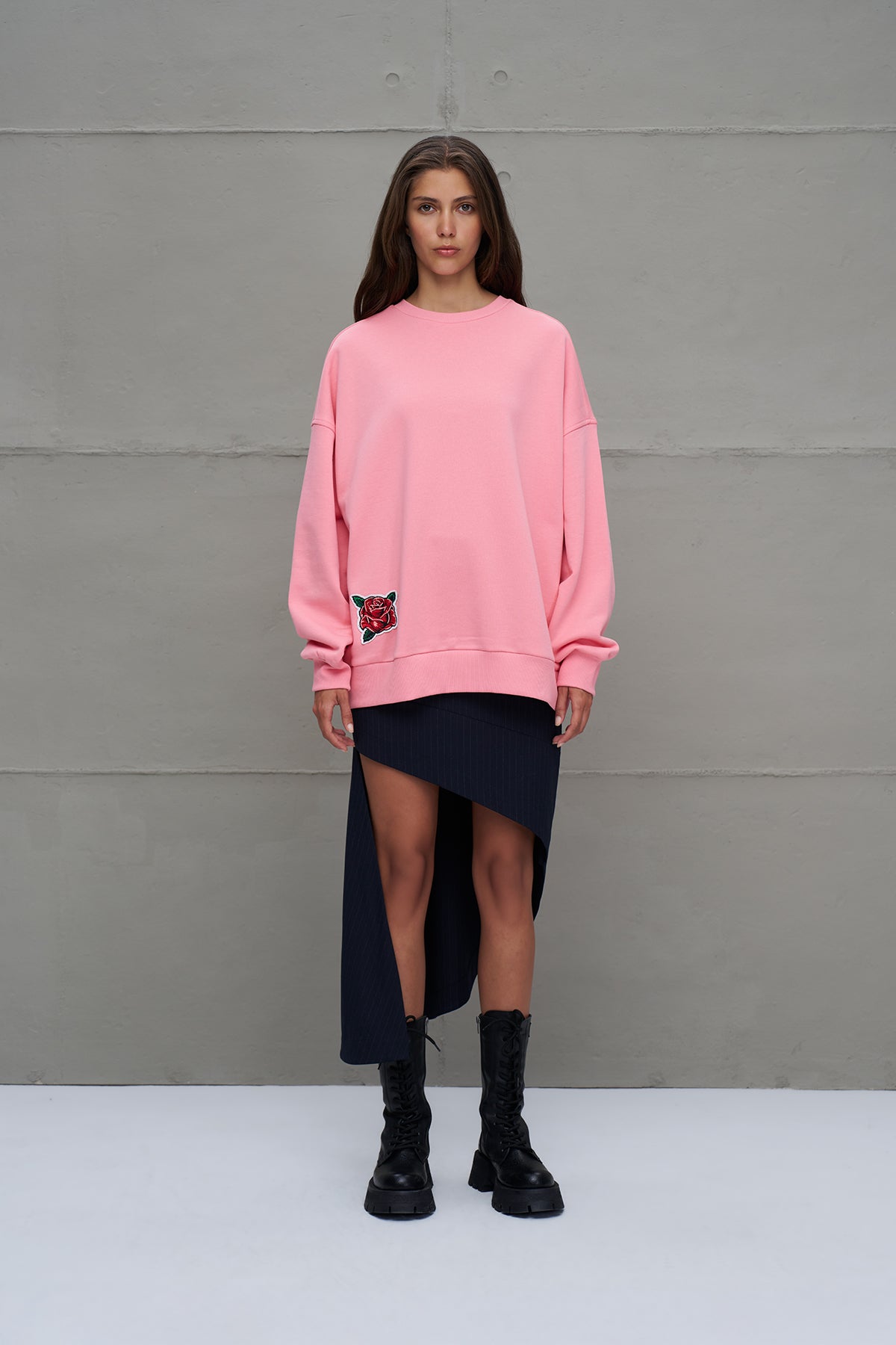 Pembe Sloganli Oversize Sweatshirt 18218