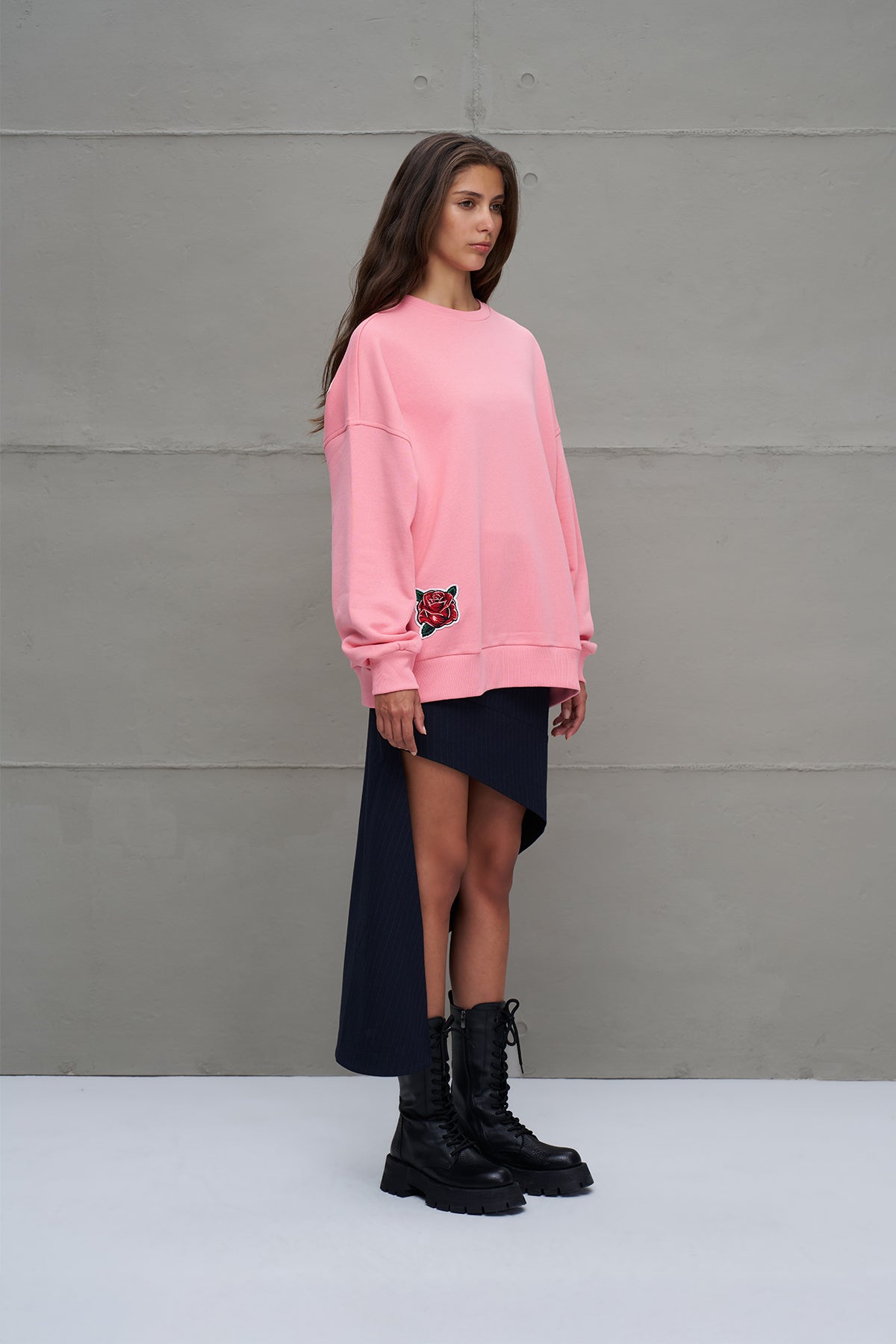 Pembe Sloganli Oversize Sweatshirt 18218