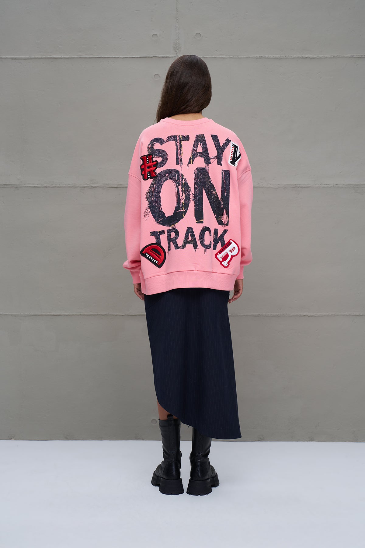 Pembe Sloganli Oversize Sweatshirt 18218