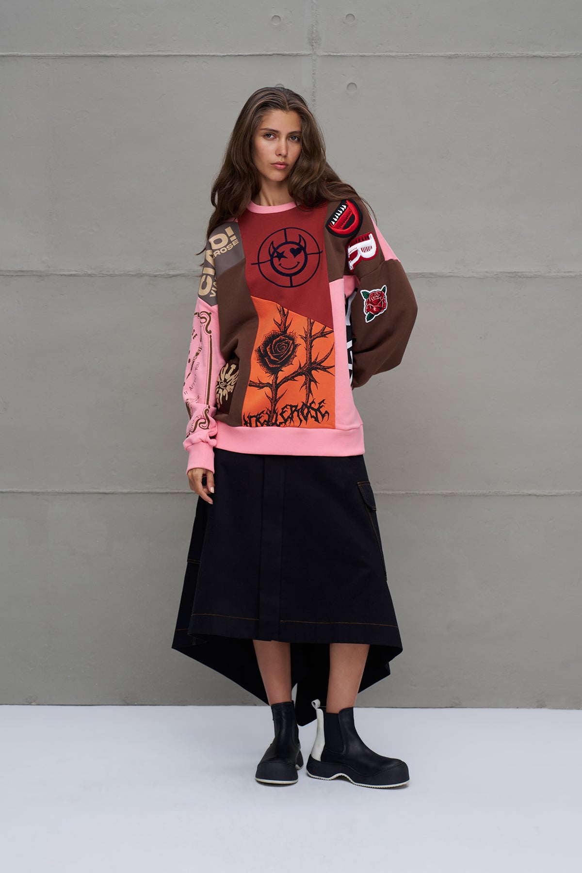 Çok Renkli Baskili Oversize Sweatshirt 18219