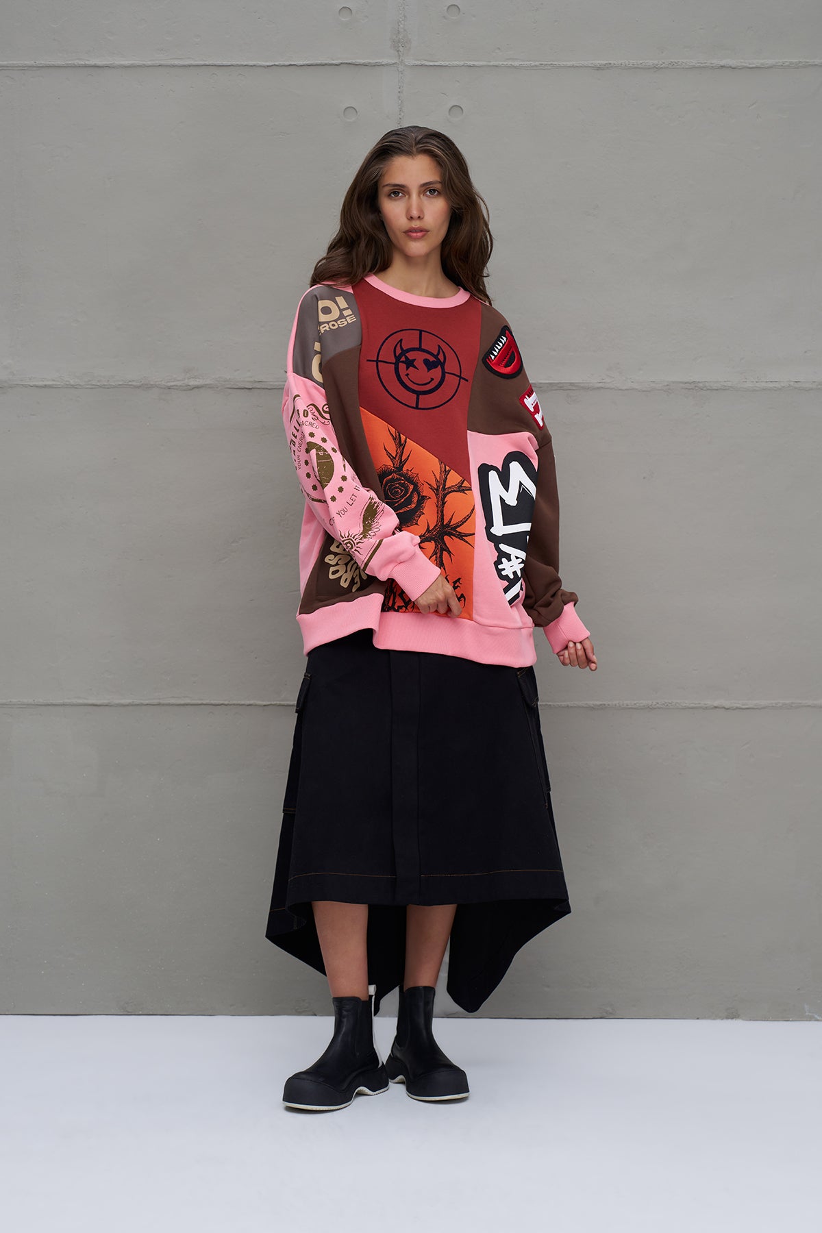 Çok Renkli Baskili Oversize Sweatshirt 18219