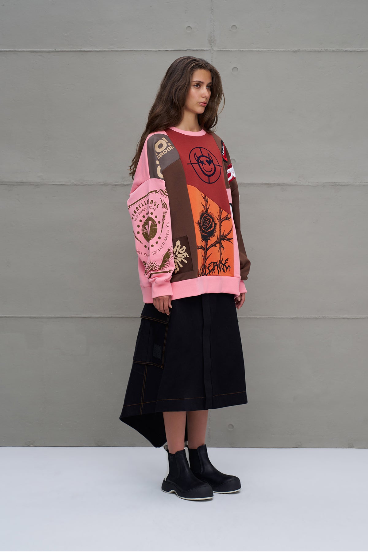 Çok Renkli Baskili Oversize Sweatshirt 18219