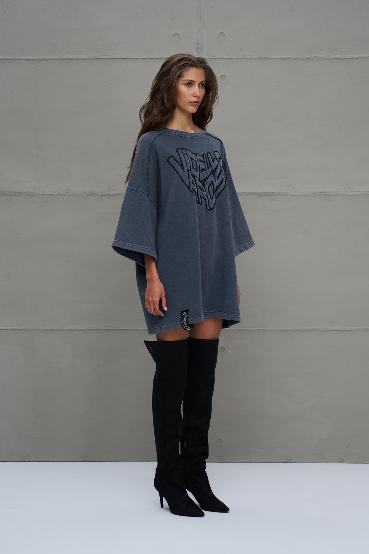 Antrasit Yarim Kollu Oversize Sweatshirt 18232