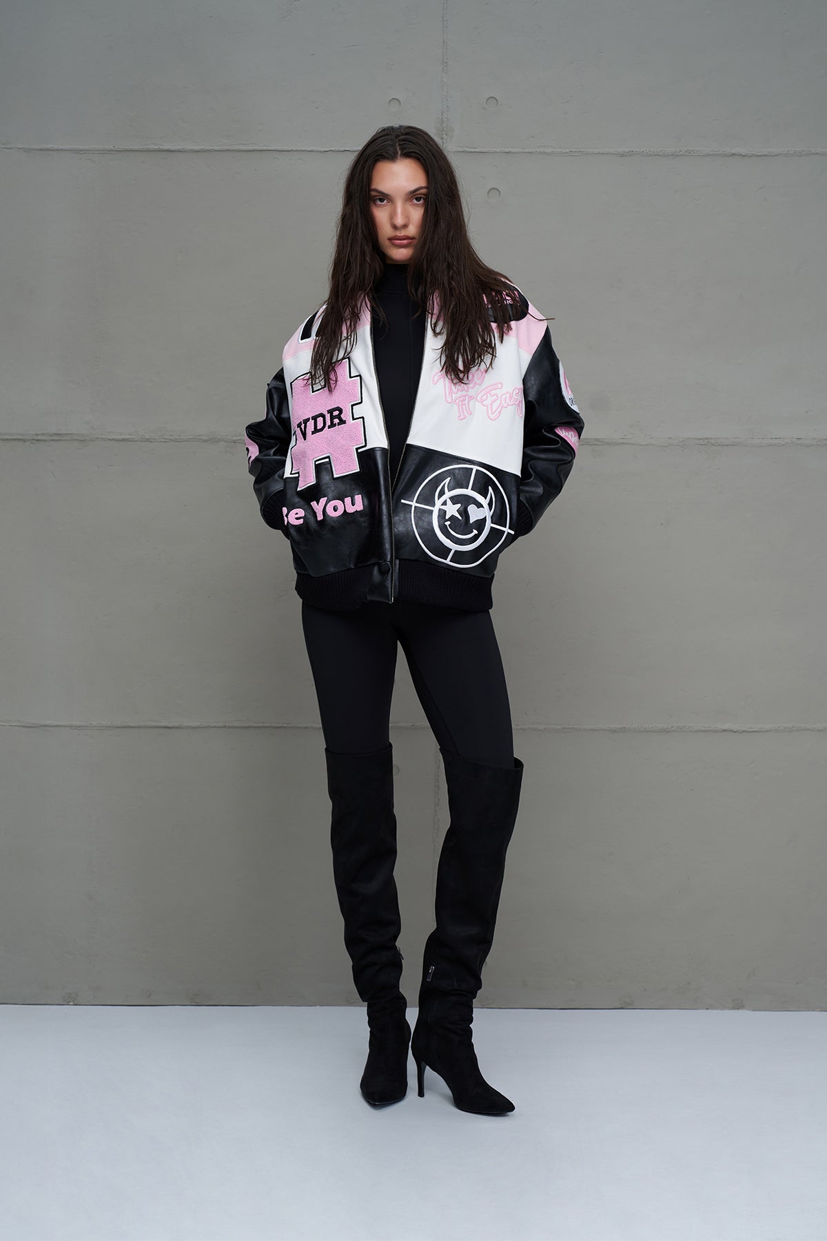 Siyah Pembe Beyaz Oversize Pilot Ceket 18235