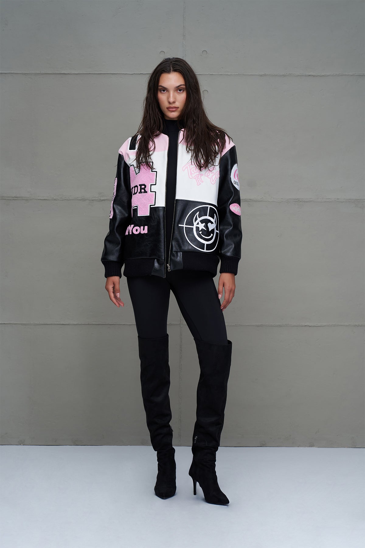 Siyah Pembe Beyaz Oversize Pilot Ceket 18235