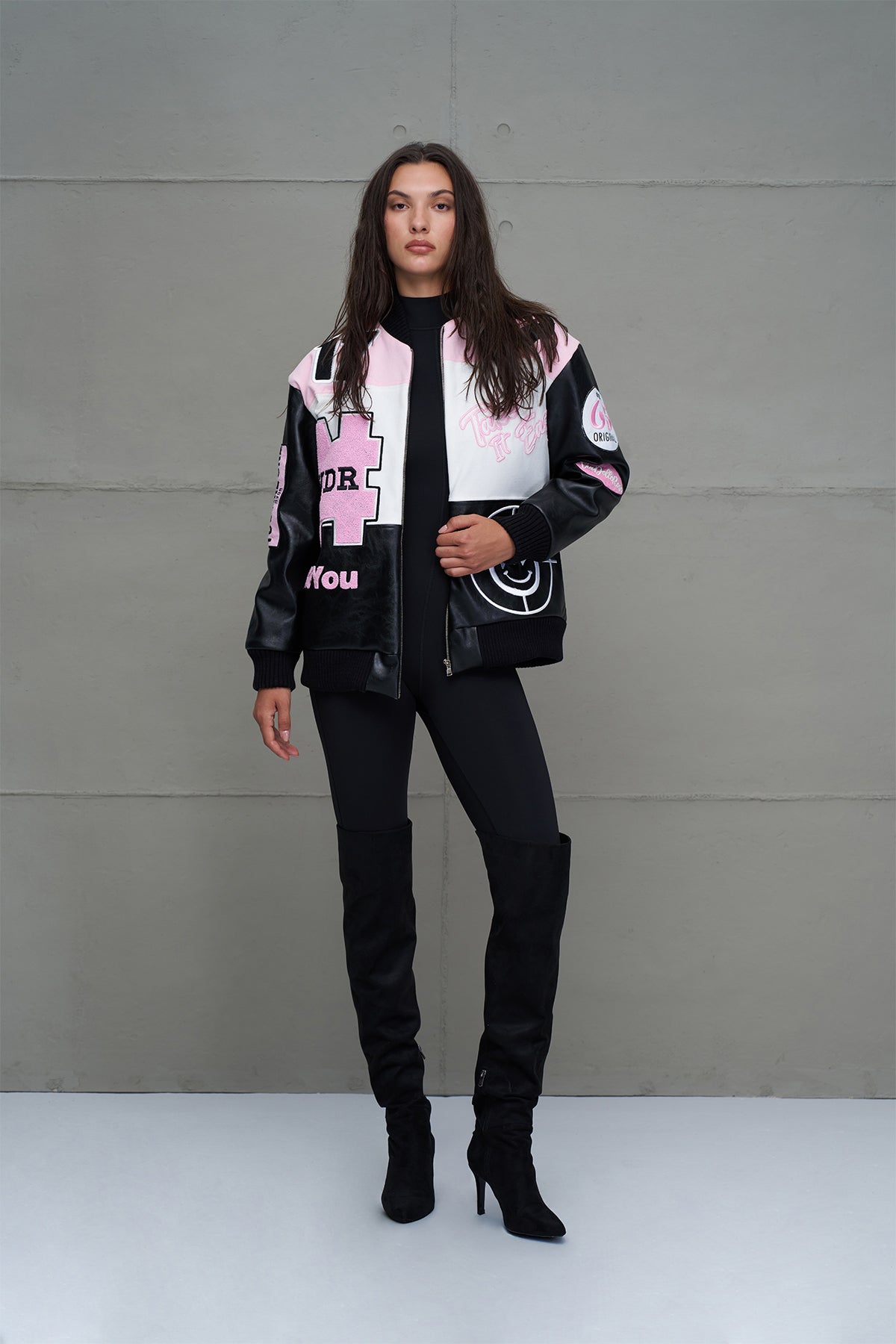 Siyah Pembe Beyaz Oversize Pilot Ceket 18235