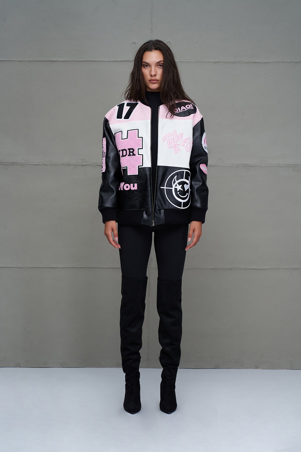 Siyah Pembe Beyaz Oversize Pilot Ceket 18235