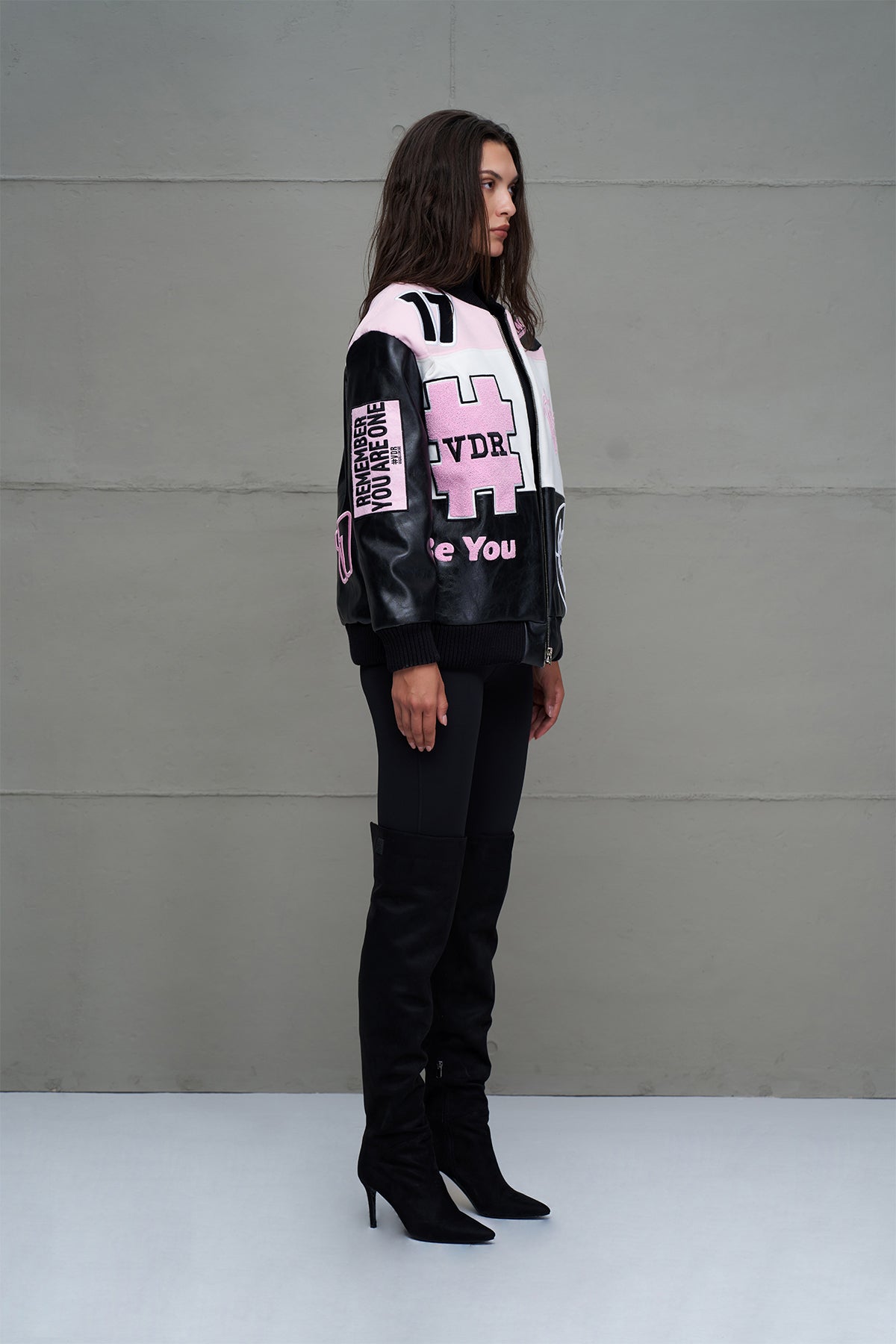 Siyah Pembe Beyaz Oversize Pilot Ceket 18235