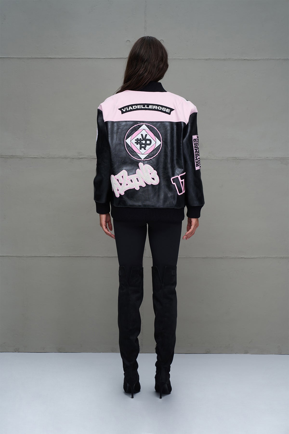 Siyah Pembe Beyaz Oversize Pilot Ceket 18235