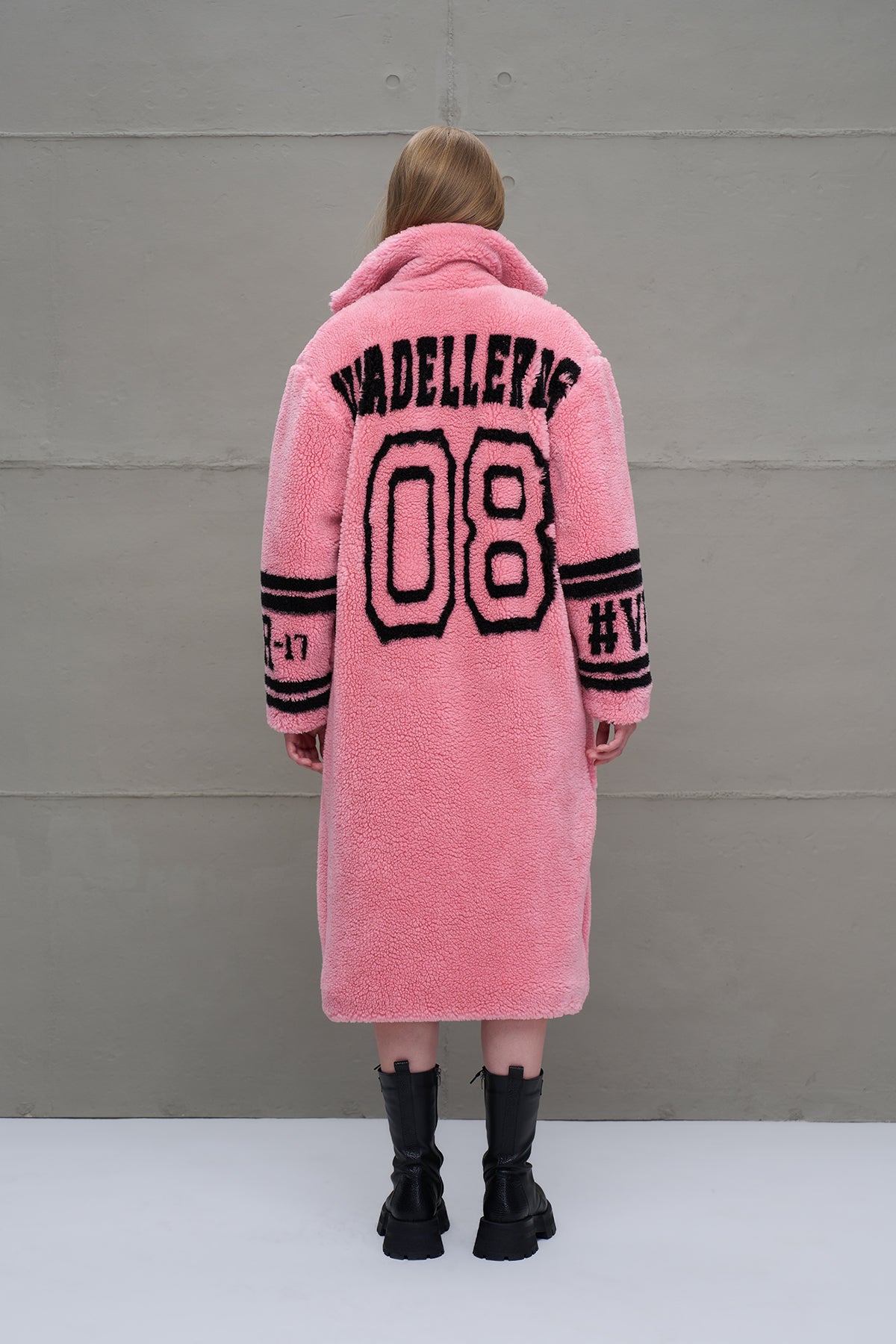 Pembe Kürk Görünümlü Oversize Uzun Ceket 18239