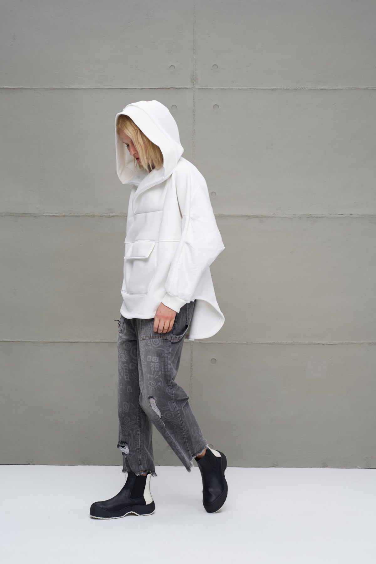 Ekru Kapüsonlu Oversize Sweatshirt 18242
