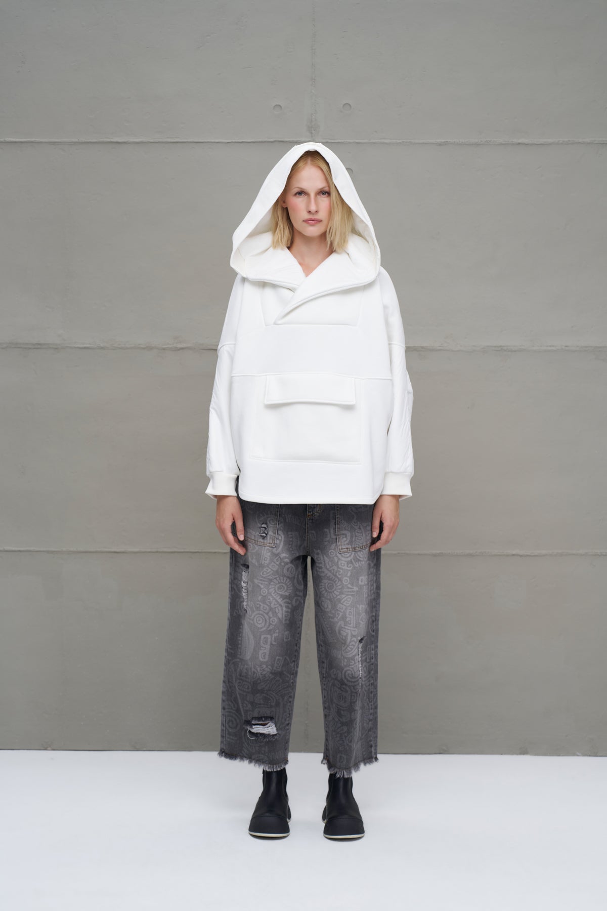 Ekru Kapüsonlu Oversize Sweatshirt 18242