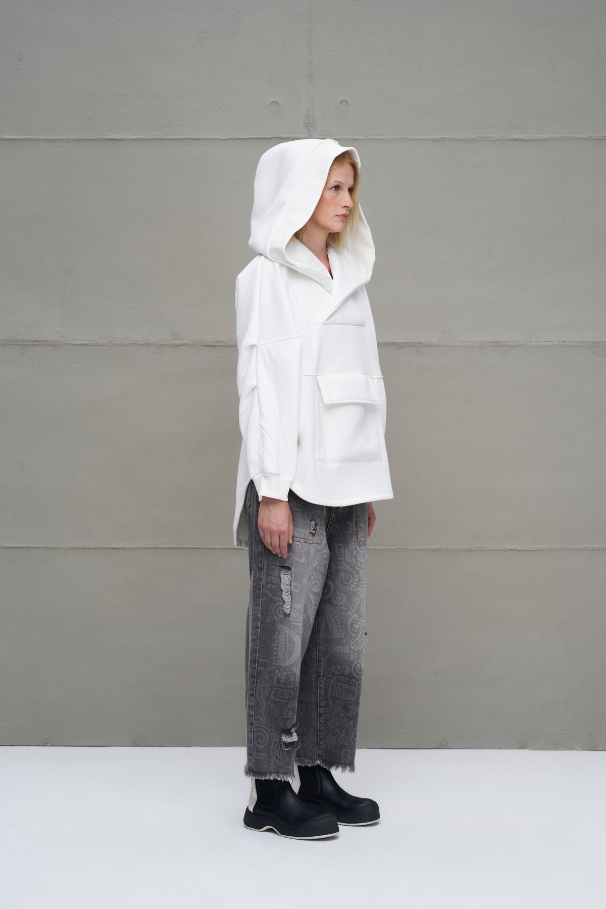 Ekru Kapüsonlu Oversize Sweatshirt 18242