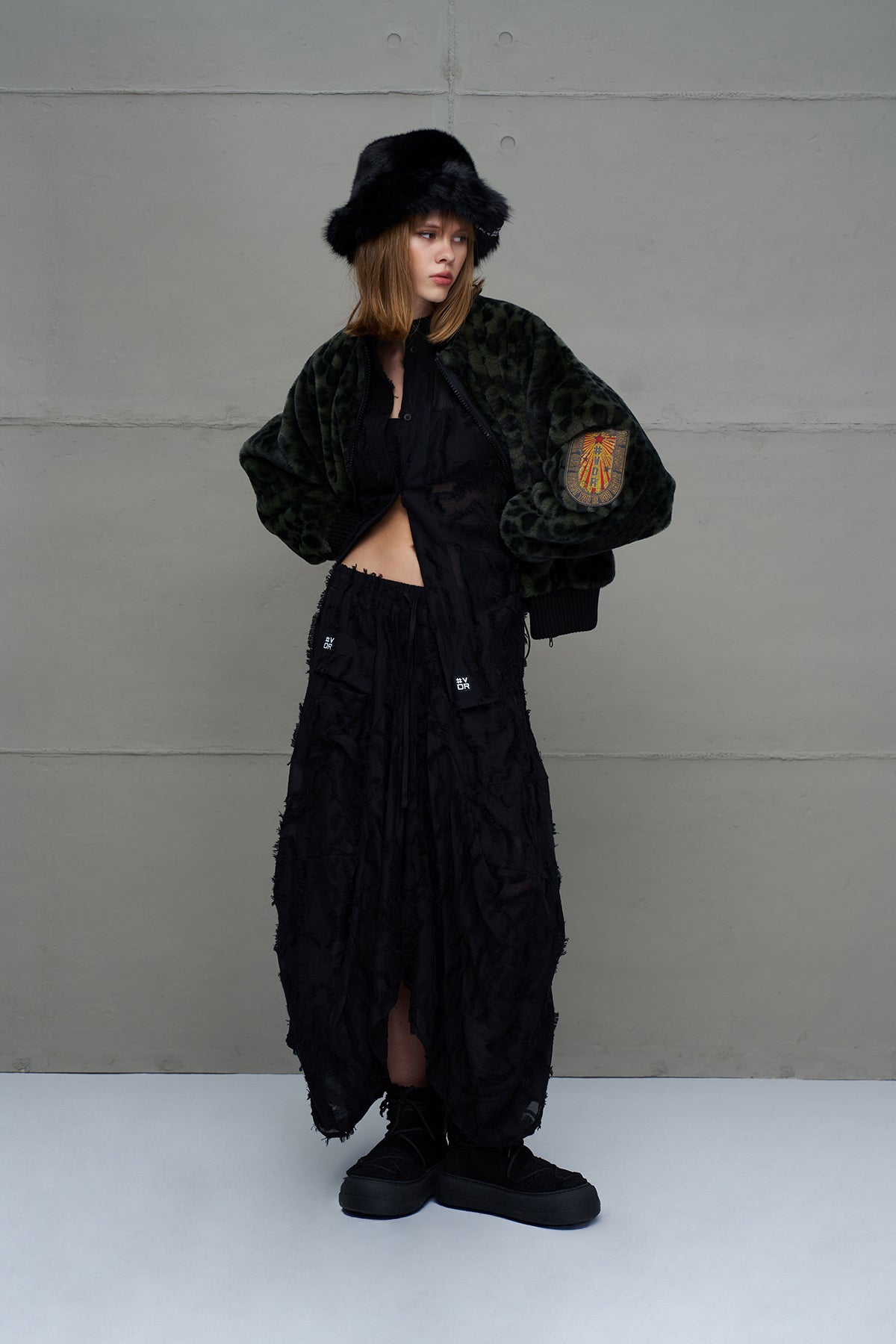 Yesil Siyah Leopar Desenli Oversize Pilot Ceket 18260