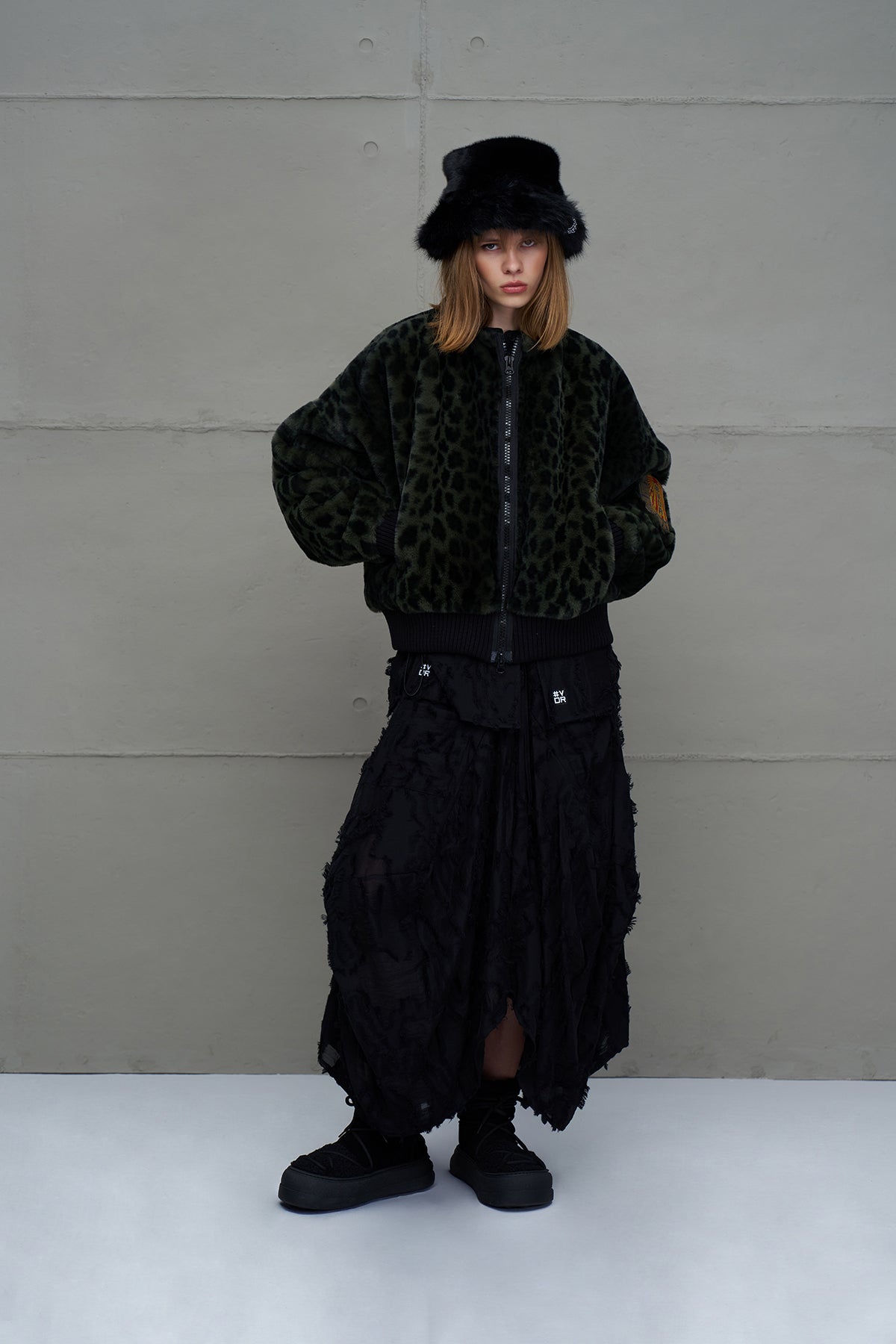 Yesil Siyah Leopar Desenli Oversize Pilot Ceket 18260