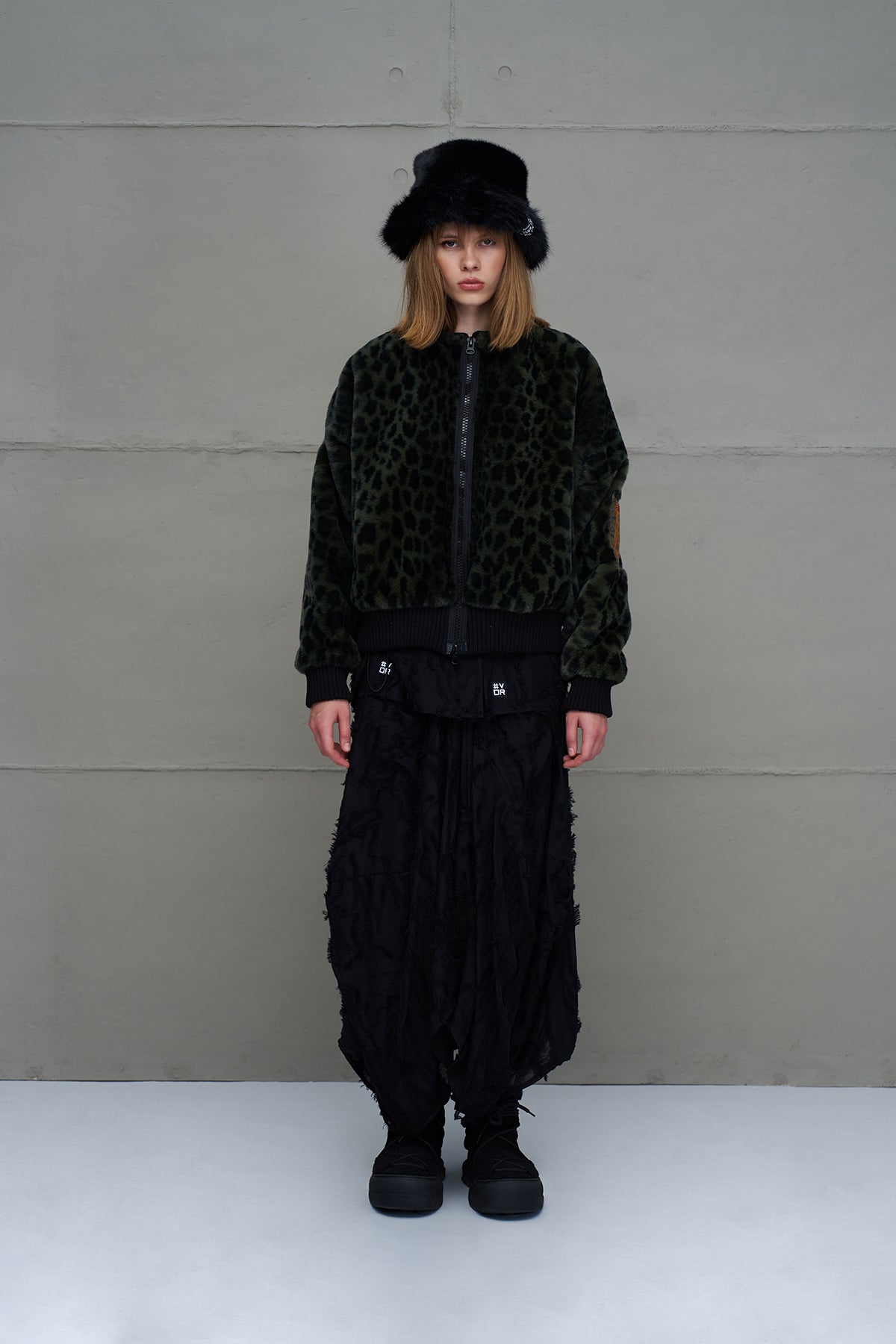 Yesil Siyah Leopar Desenli Oversize Pilot Ceket 18260