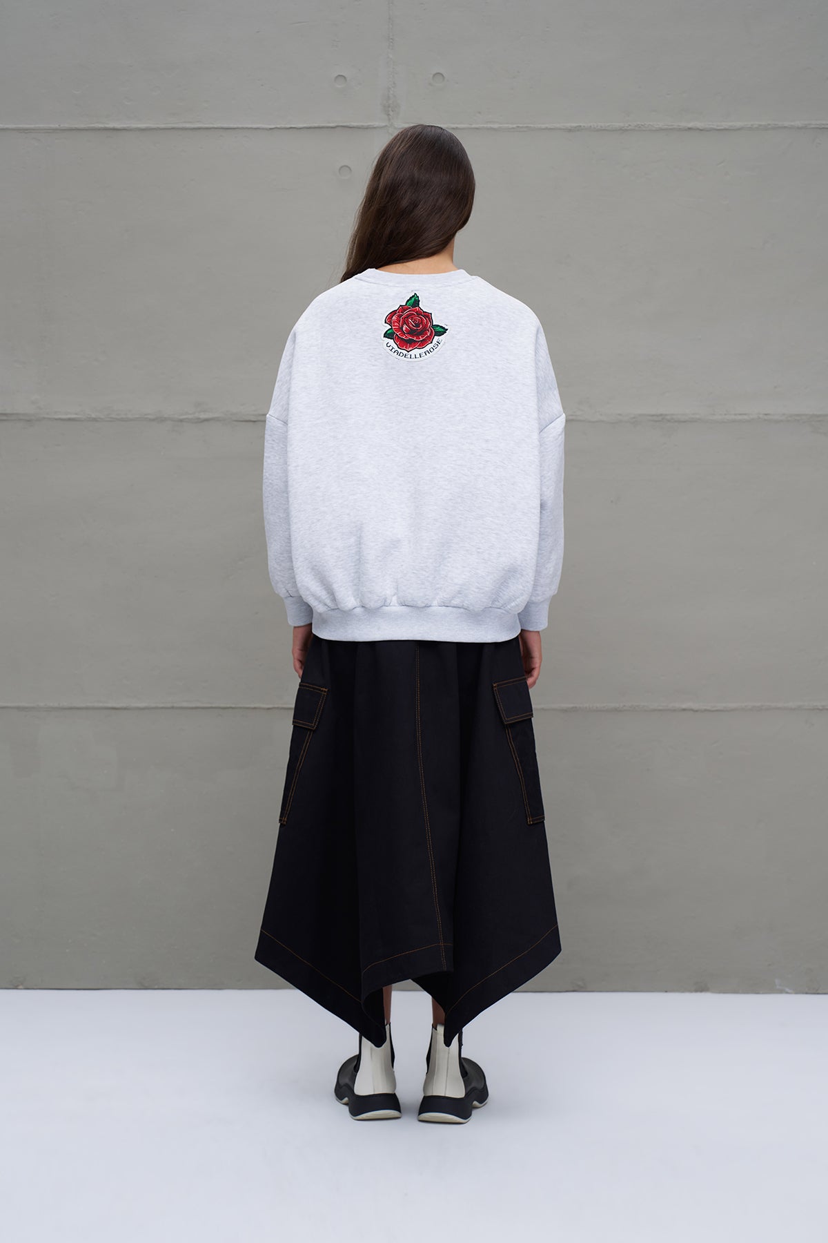 Gri Melanj Sloganli Oversize Sweatshirt 18262