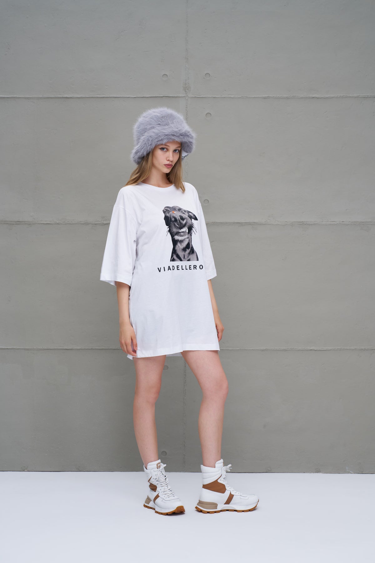 Beyaz Baskili Oversize T-Shirt 18263