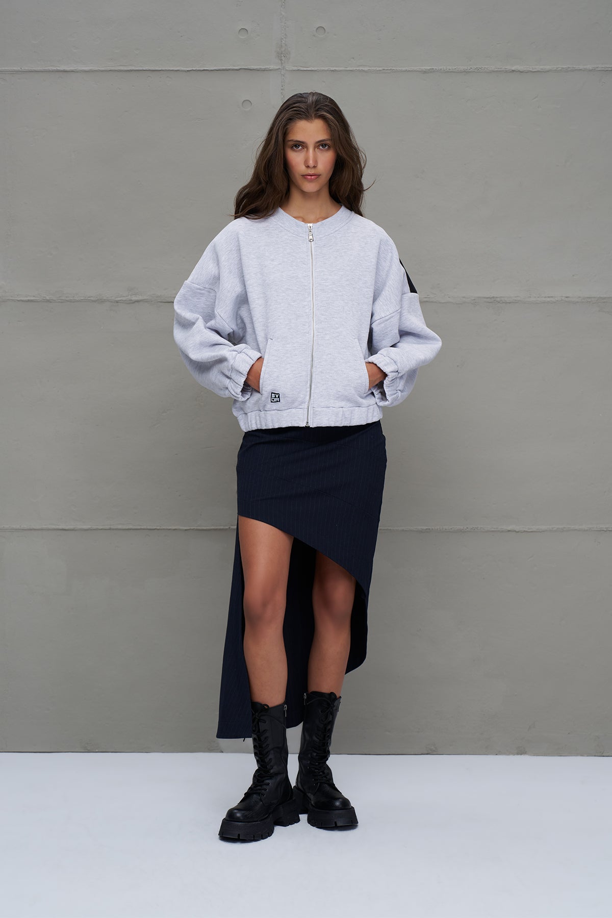 Gri Melanj Balon Kollu Oversize Sweatshirt 18264