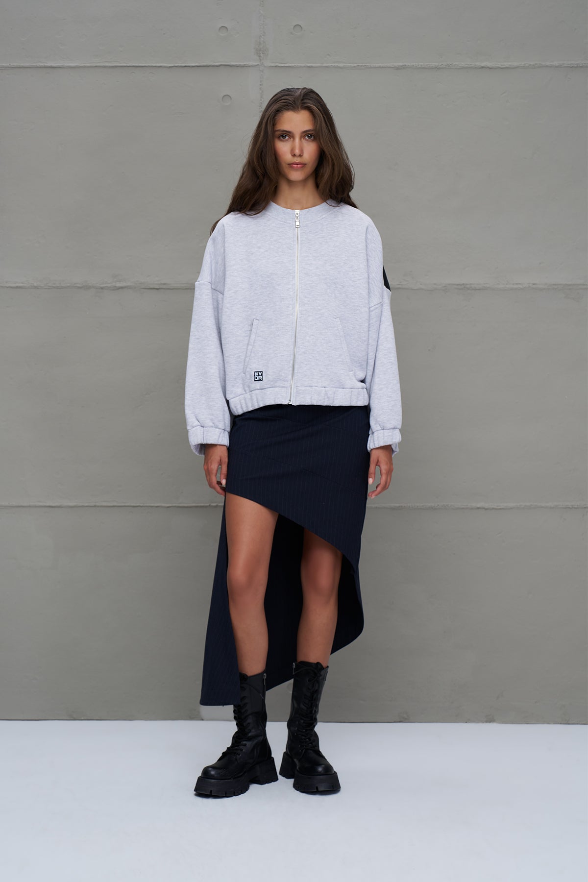Gri Melanj Balon Kollu Oversize Sweatshirt 18264