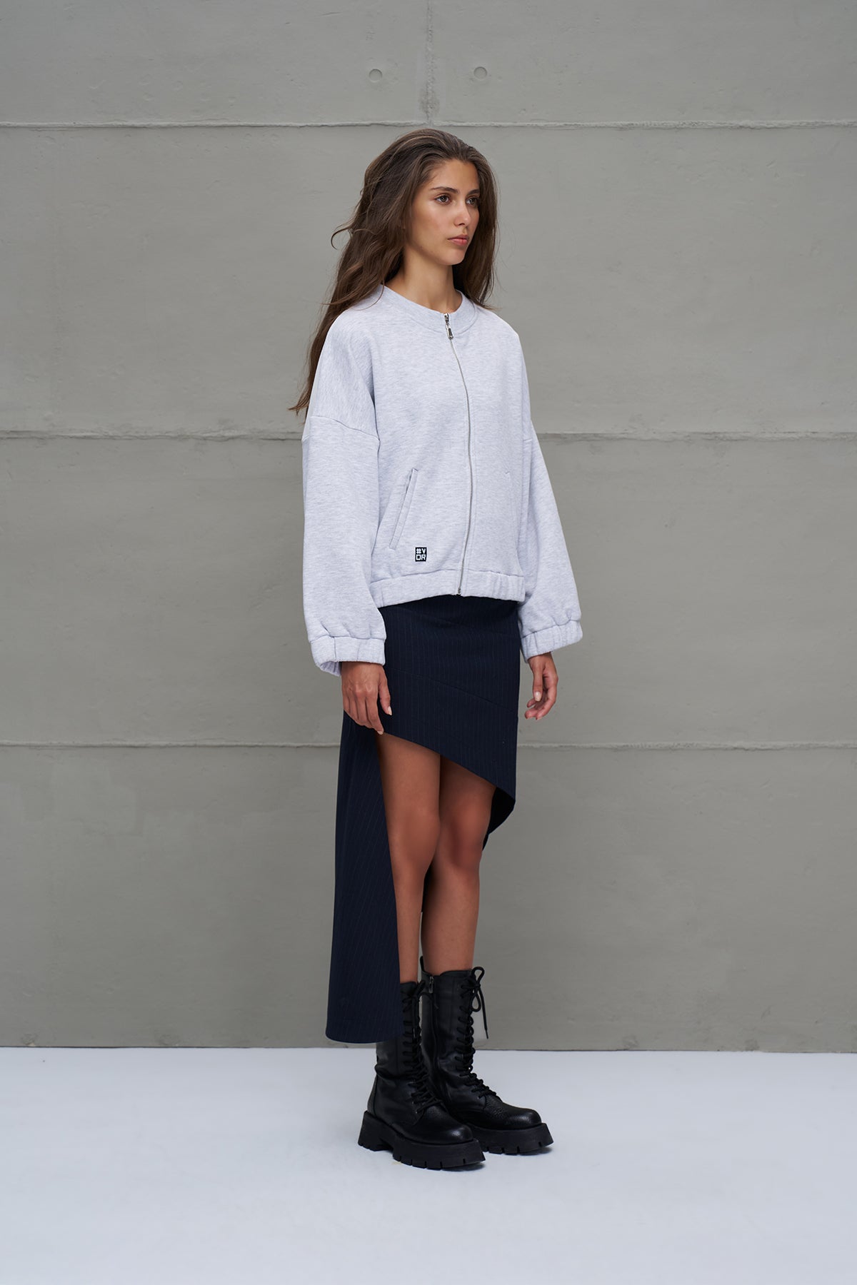 Gri Melanj Balon Kollu Oversize Sweatshirt 18264