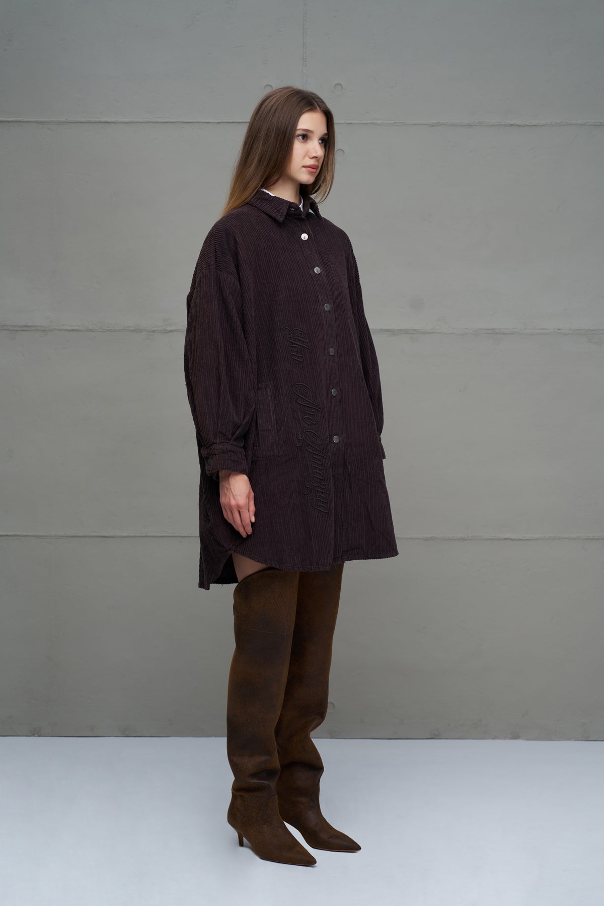 Kahverengi Fitilli Kadife Oversize Gömlek 18267