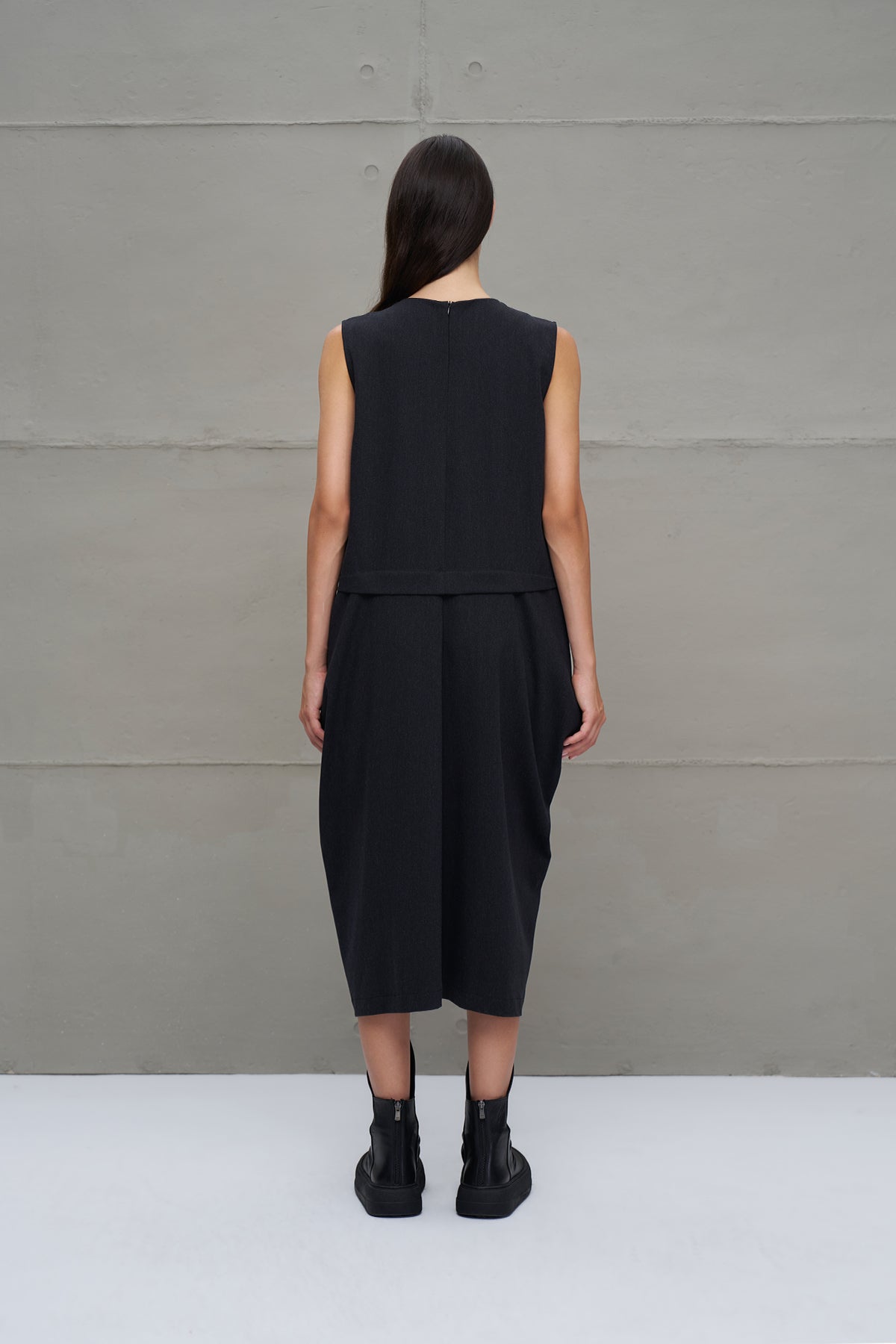 Siyah Asimetrik Oversize Midi Elbise 18276