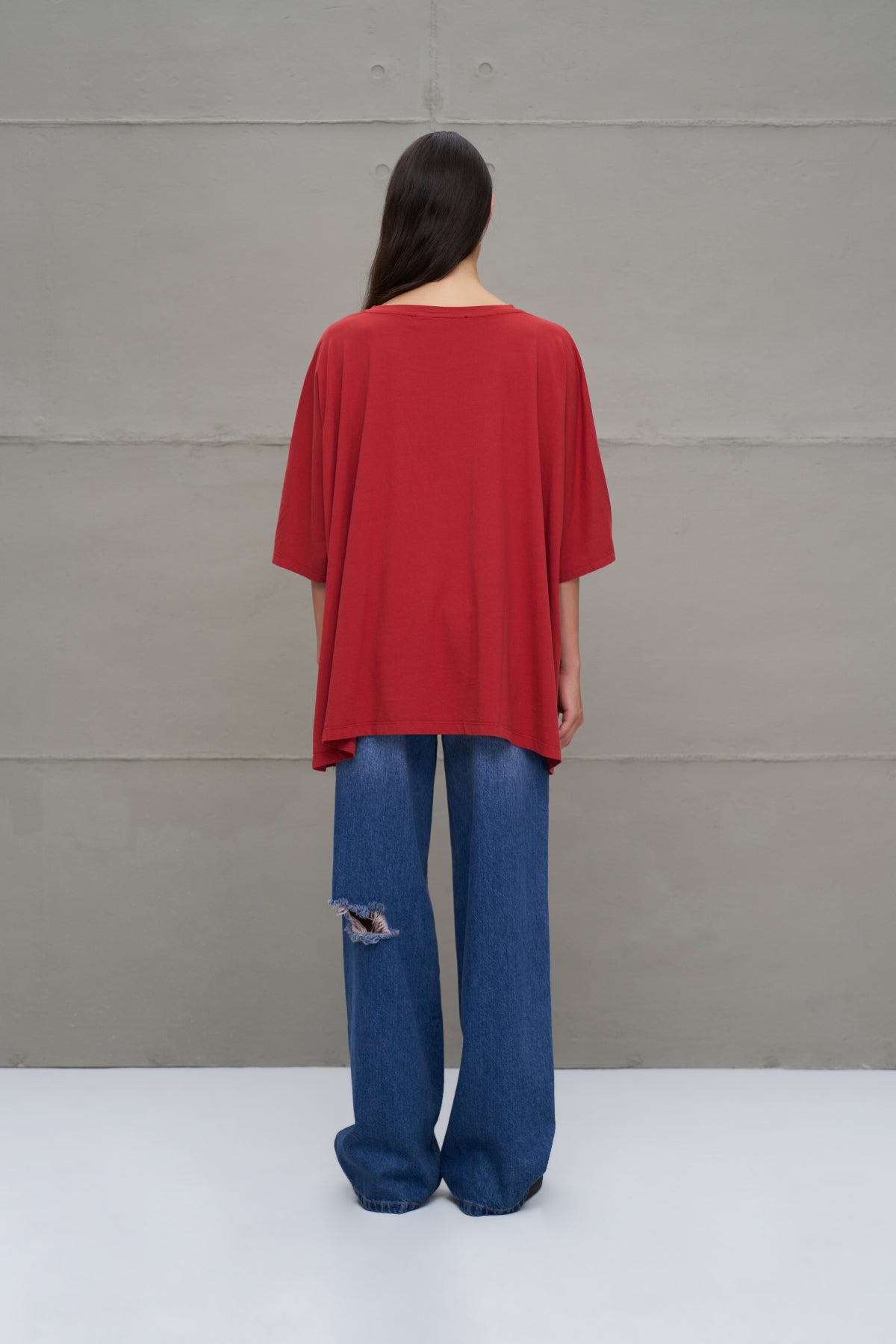 Bordo Baskili Asimetrik Oversize T-Shirt 18282