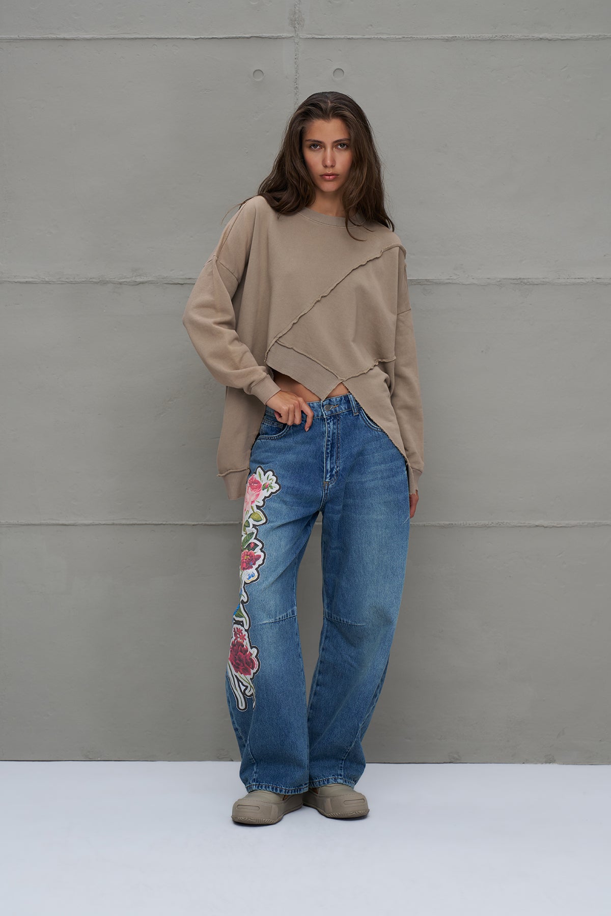 Mavi Baskili Oversize Denim Pantolon 18284