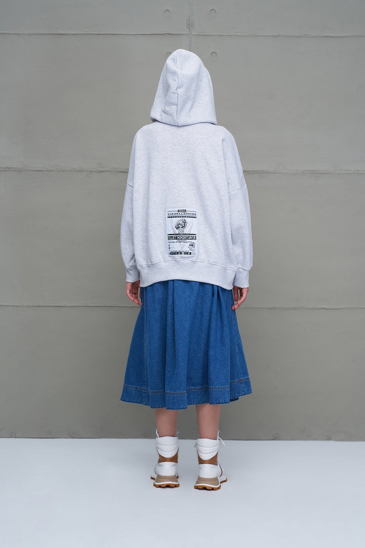 Gri Melanj Fermuarli Kapüsonlu Oversize Sweatshirt 18285
