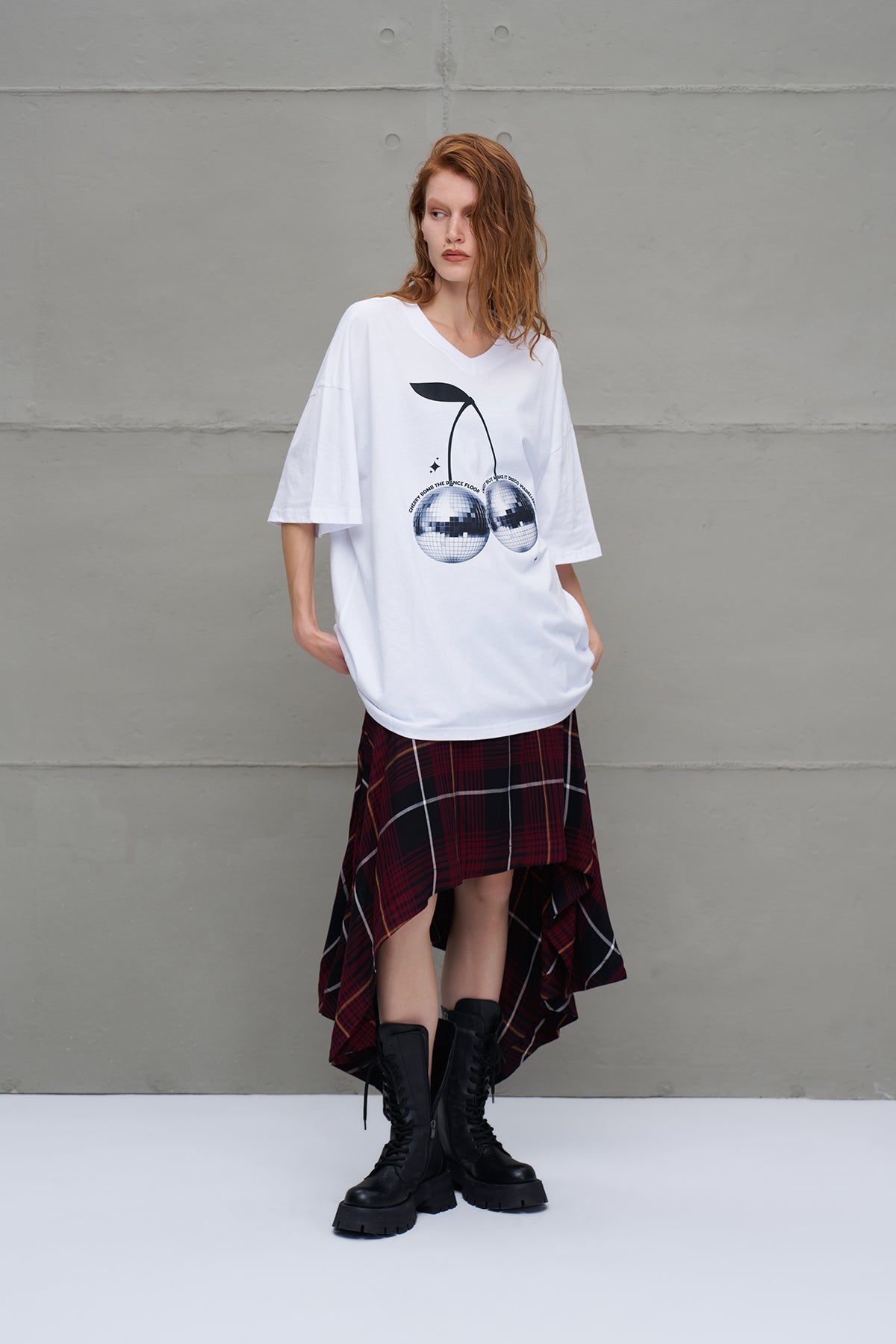 Beyaz Desenli Oversize T-Shirt 18289