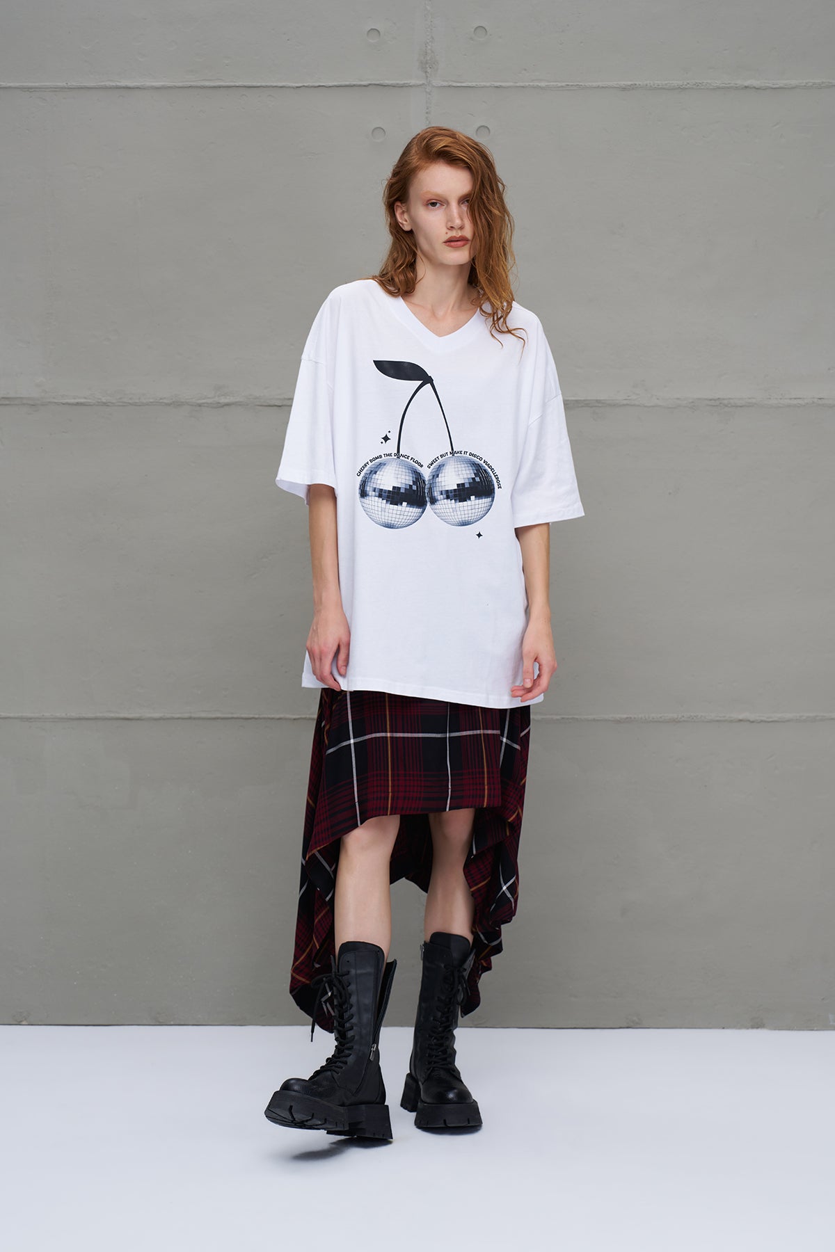 Beyaz Desenli Oversize T-Shirt 18289